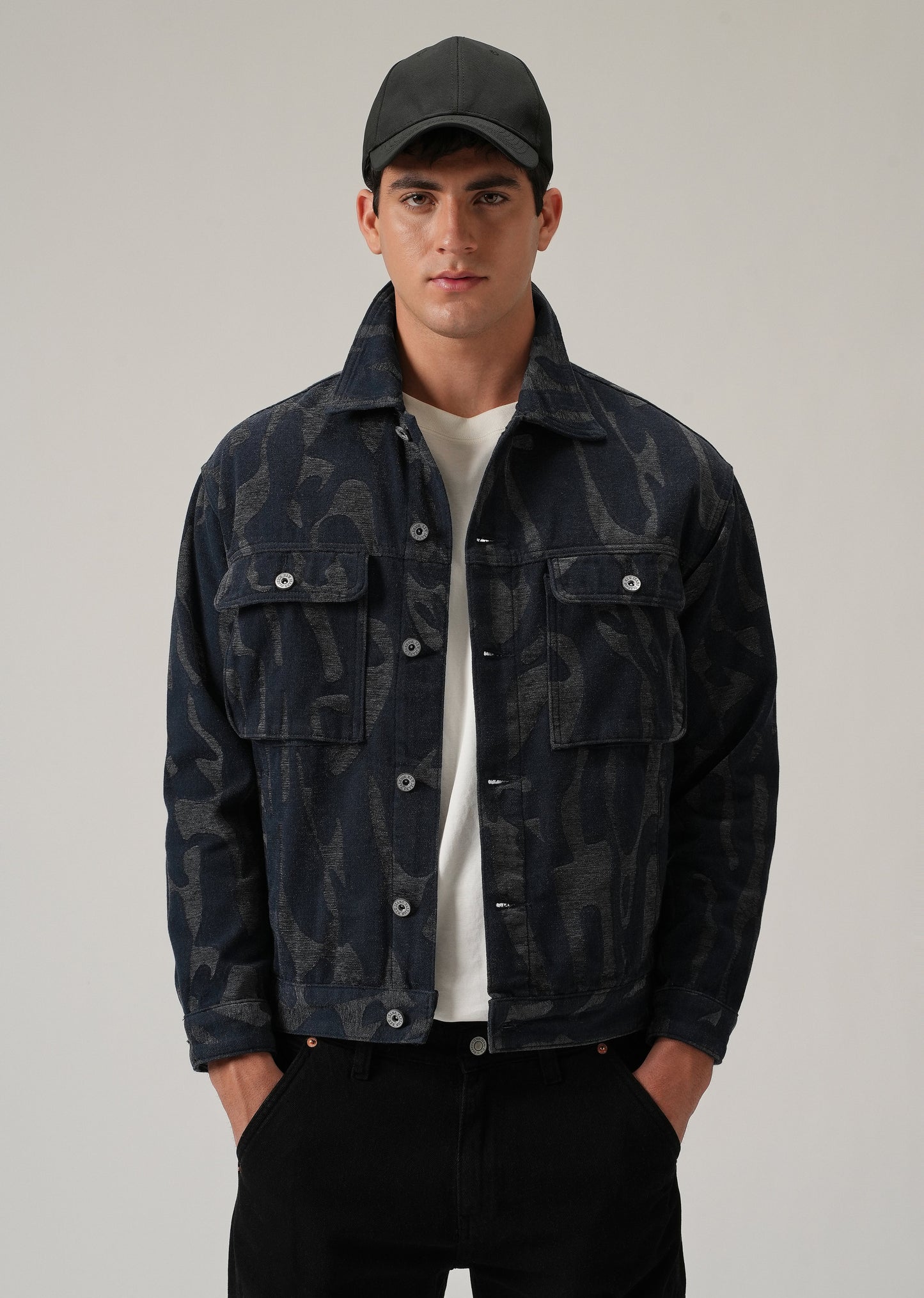 Grey Denim Jacquard Jacket