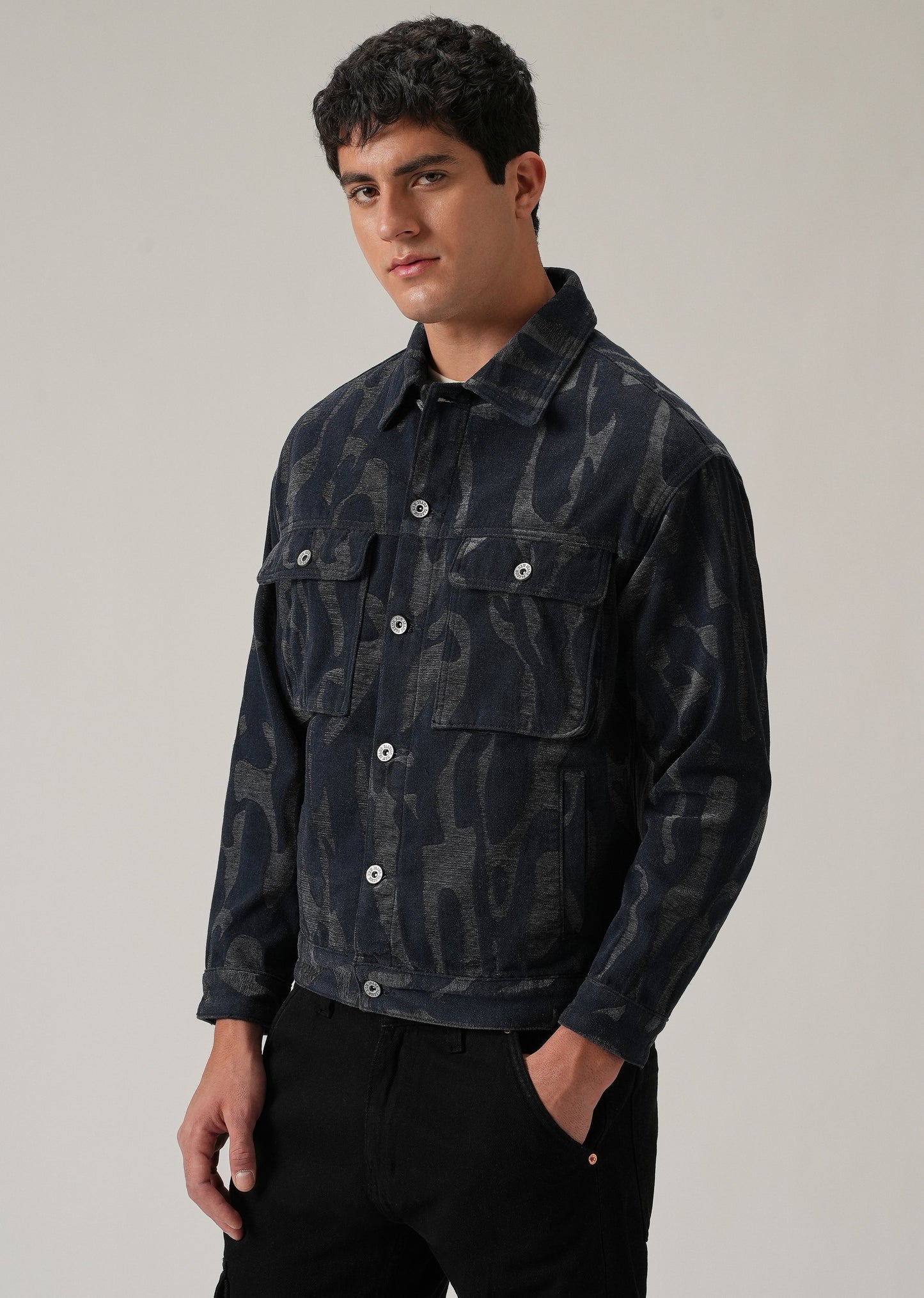Grey Denim Jacquard Jacket