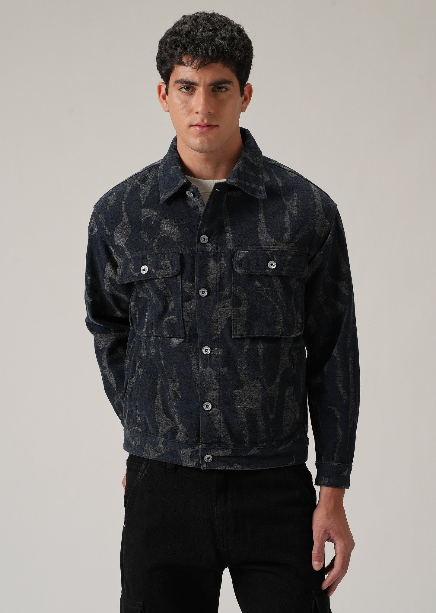 Grey Denim Jacquard Jacket