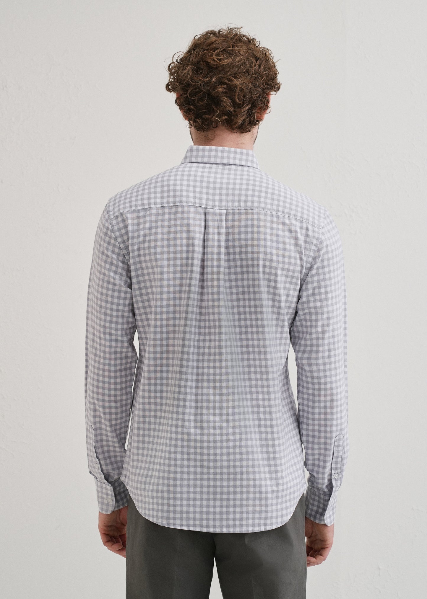 Grey Gingham Check Cotton Oxford Shirt