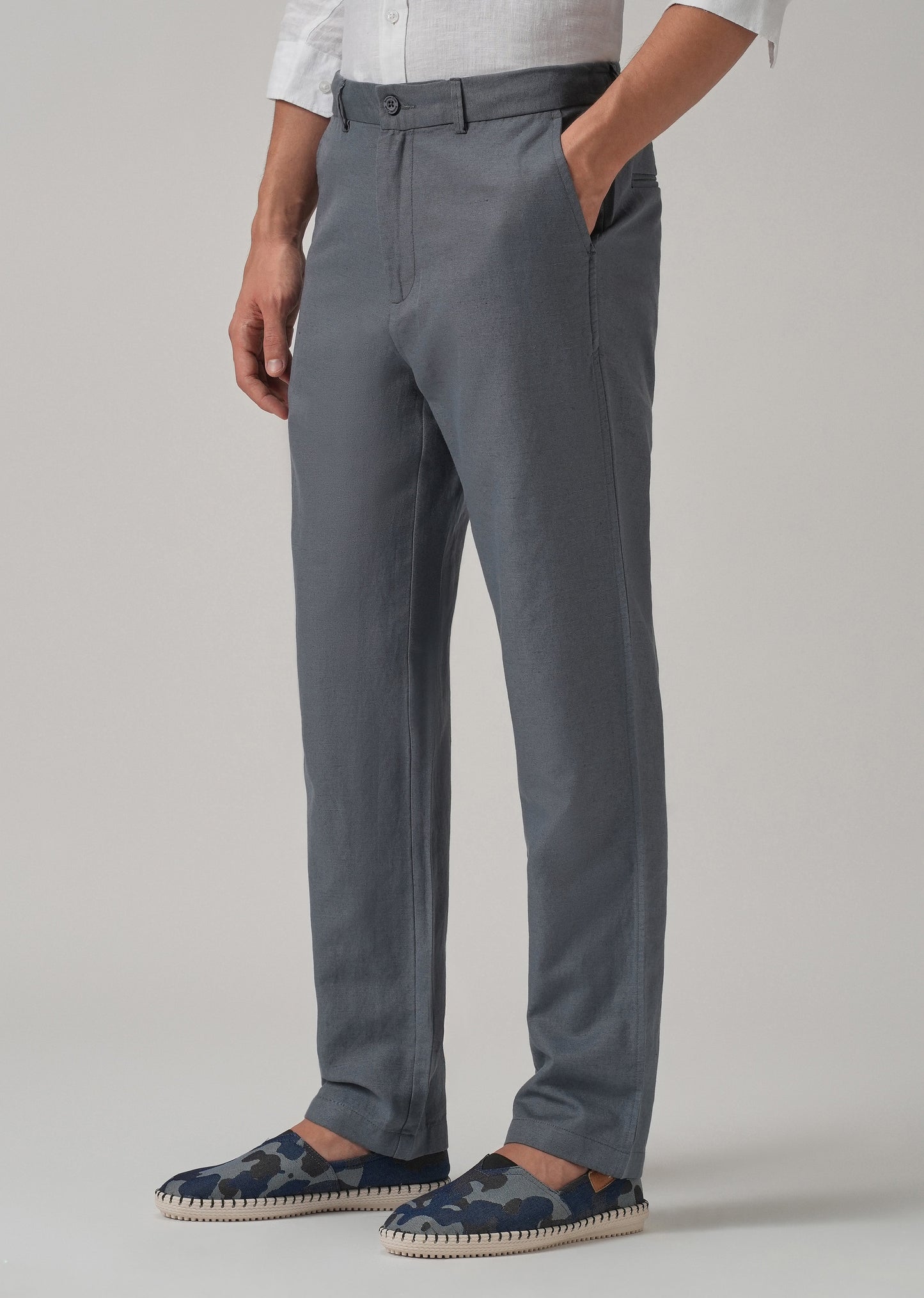 Grey Linen Relaxed Fit Trouser