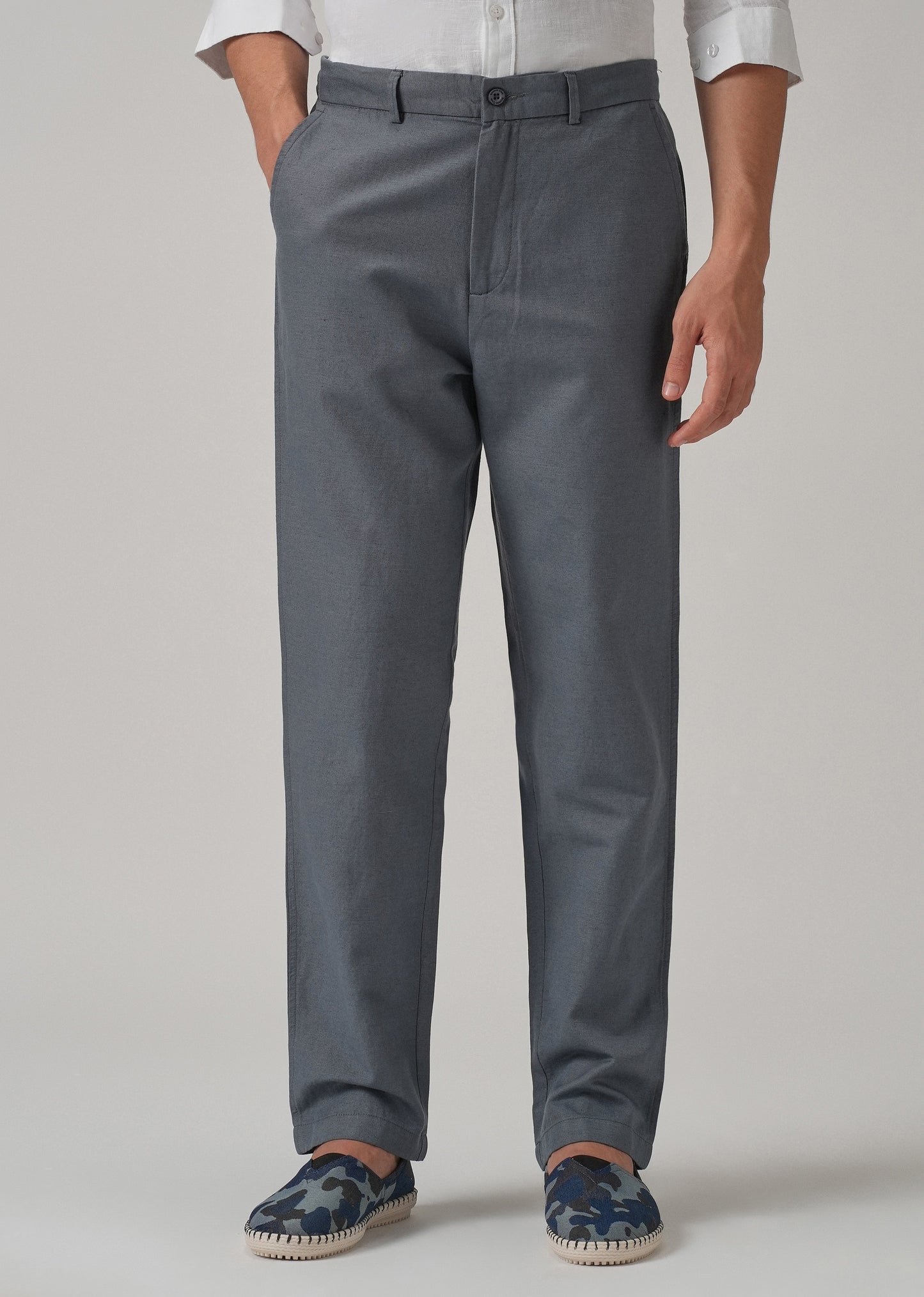 Grey Linen Relaxed Fit Trouser