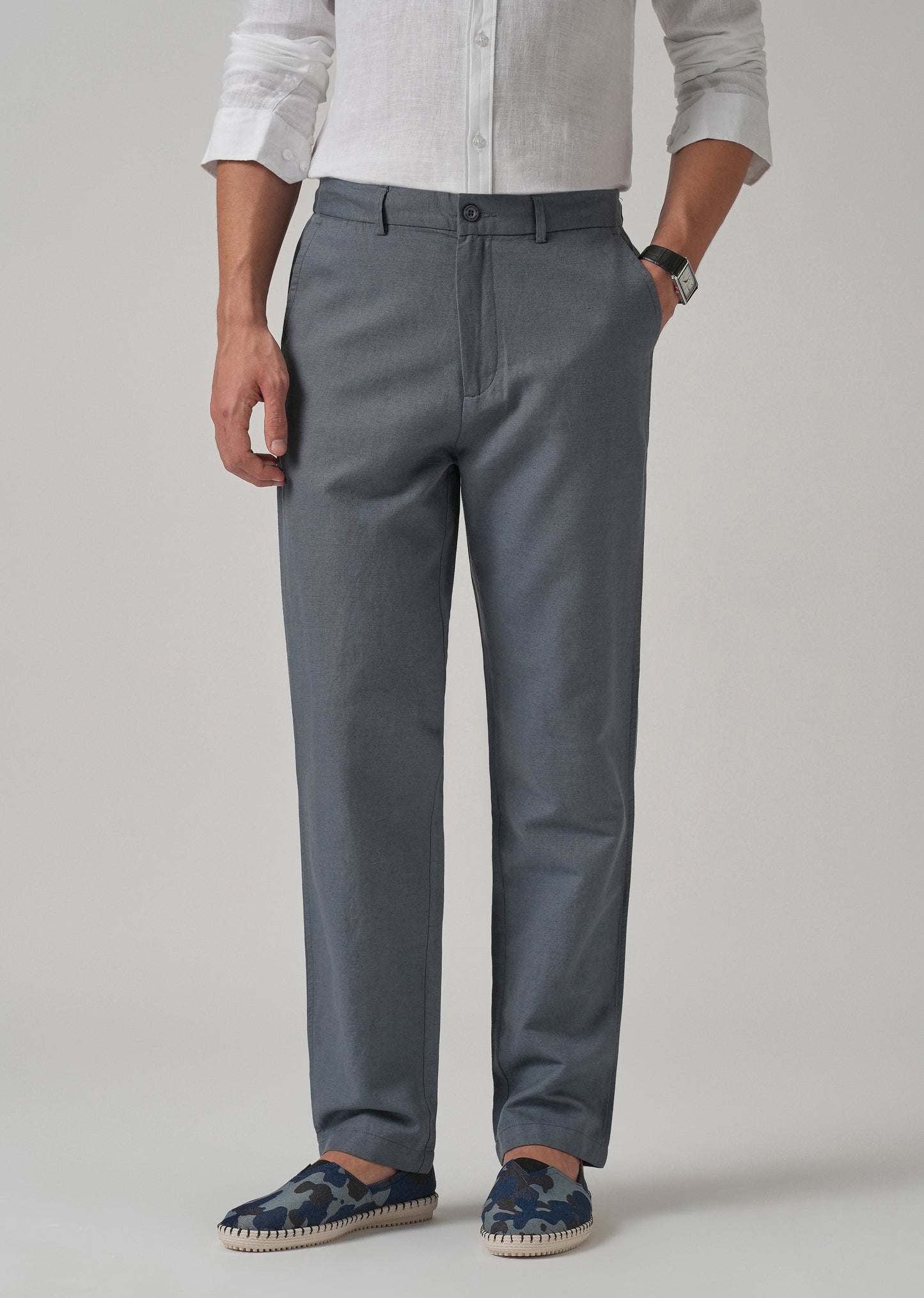 Grey Linen Relaxed Fit Trouser