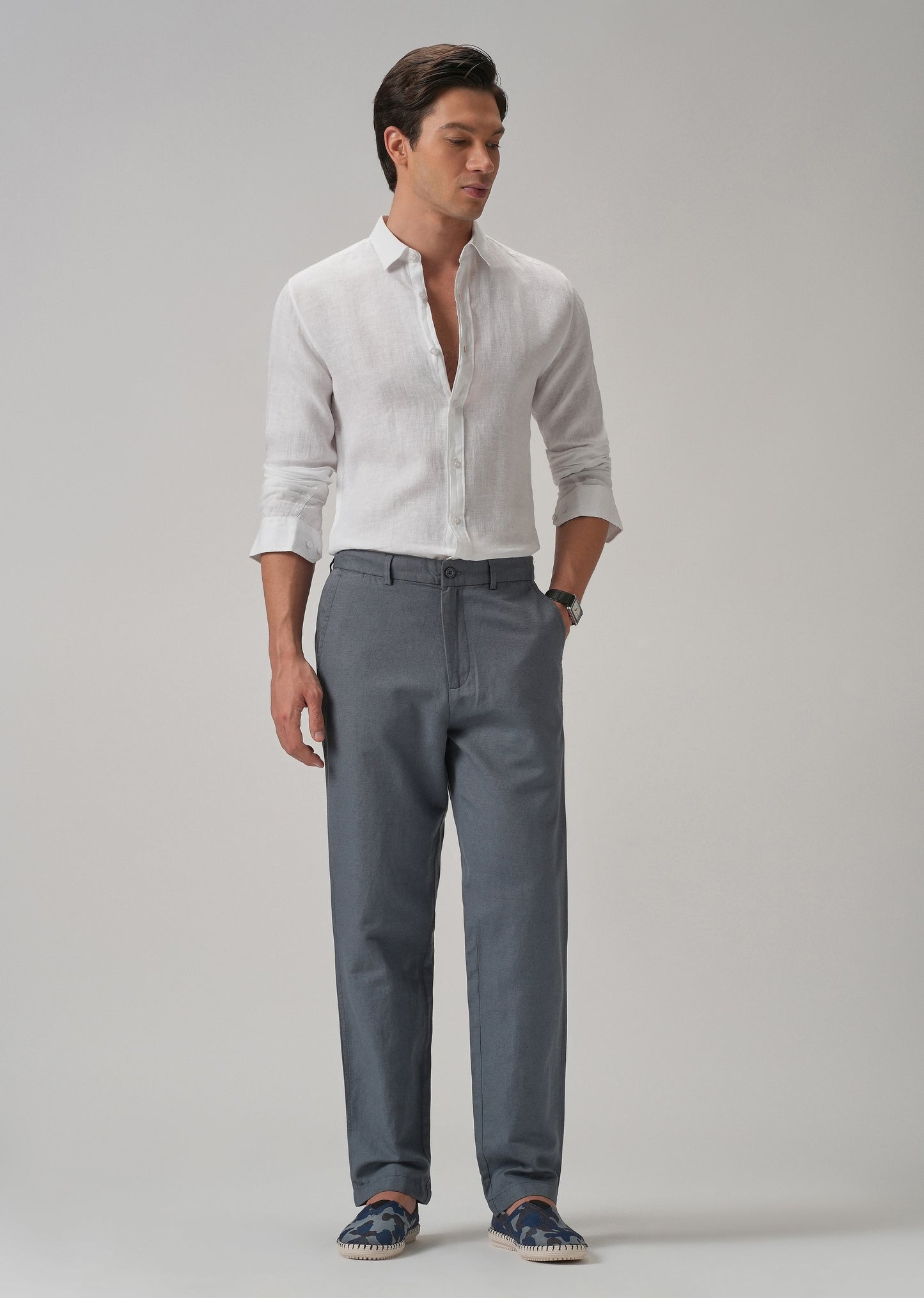 Grey Linen Relaxed Fit Trouser