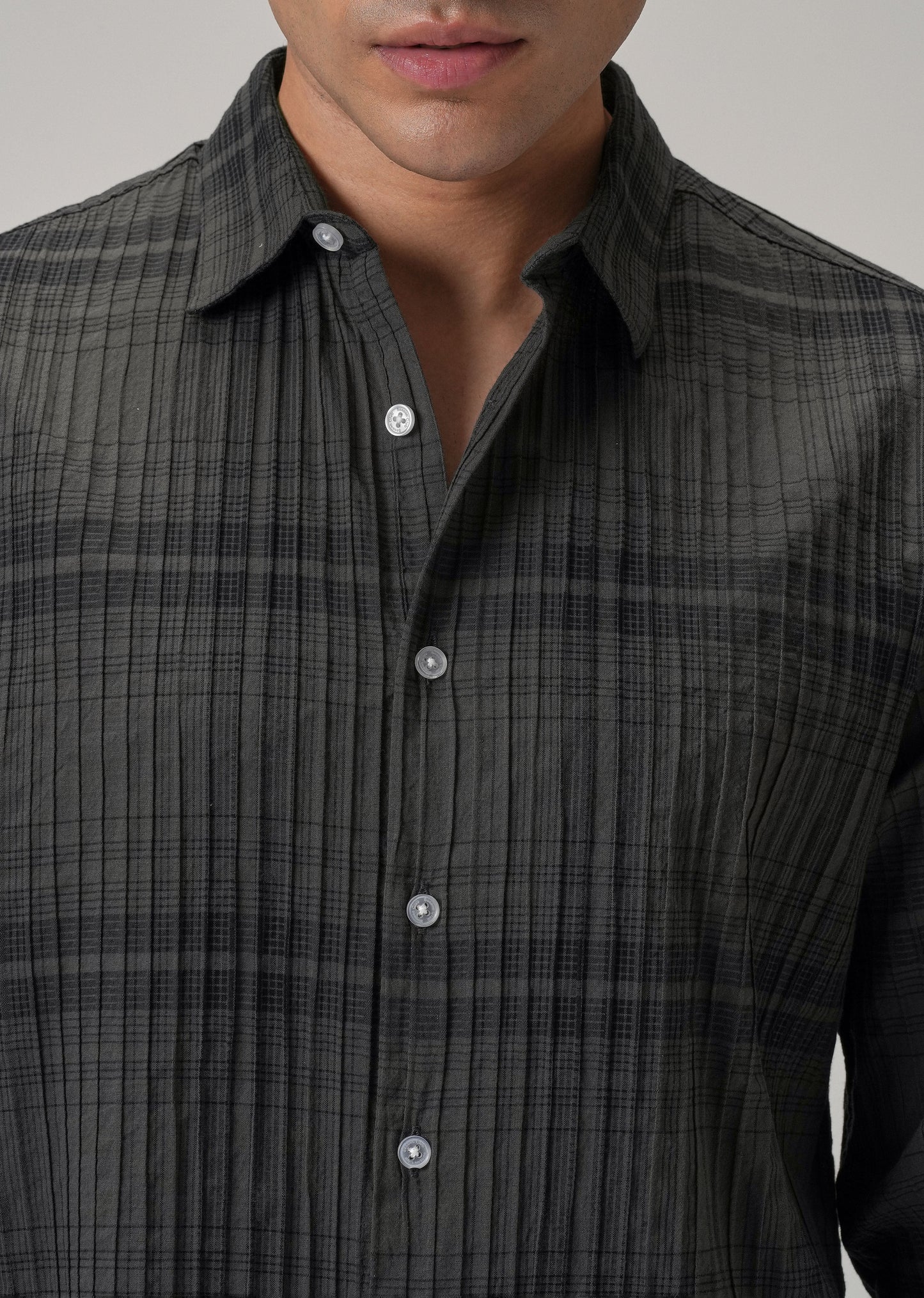 Self Pleat Grey Check Shirt