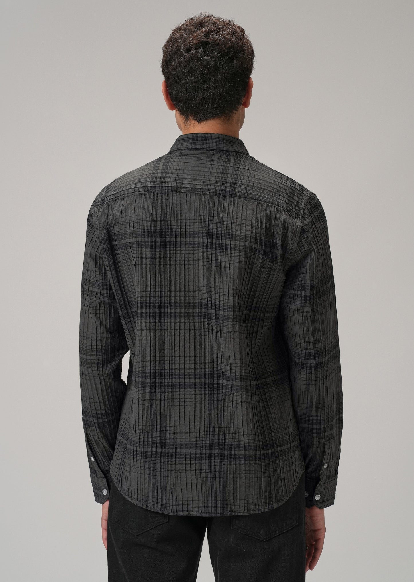 Self Pleat Grey Check Shirt