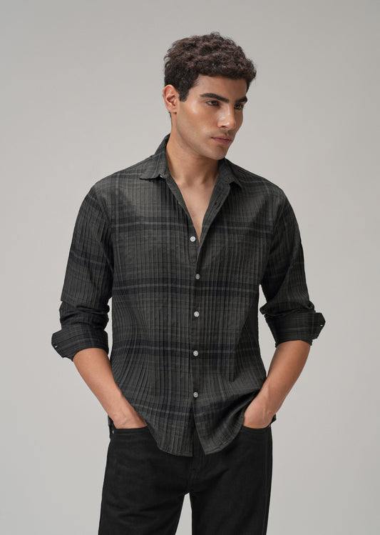 Self Pleat Grey Check Shirt