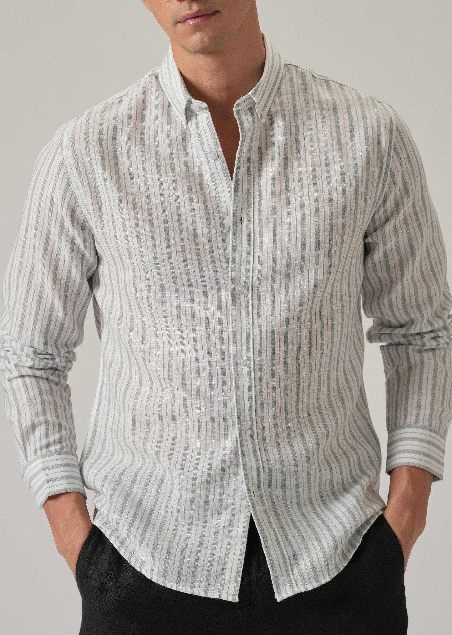 Grey Stripe Linen Shirt