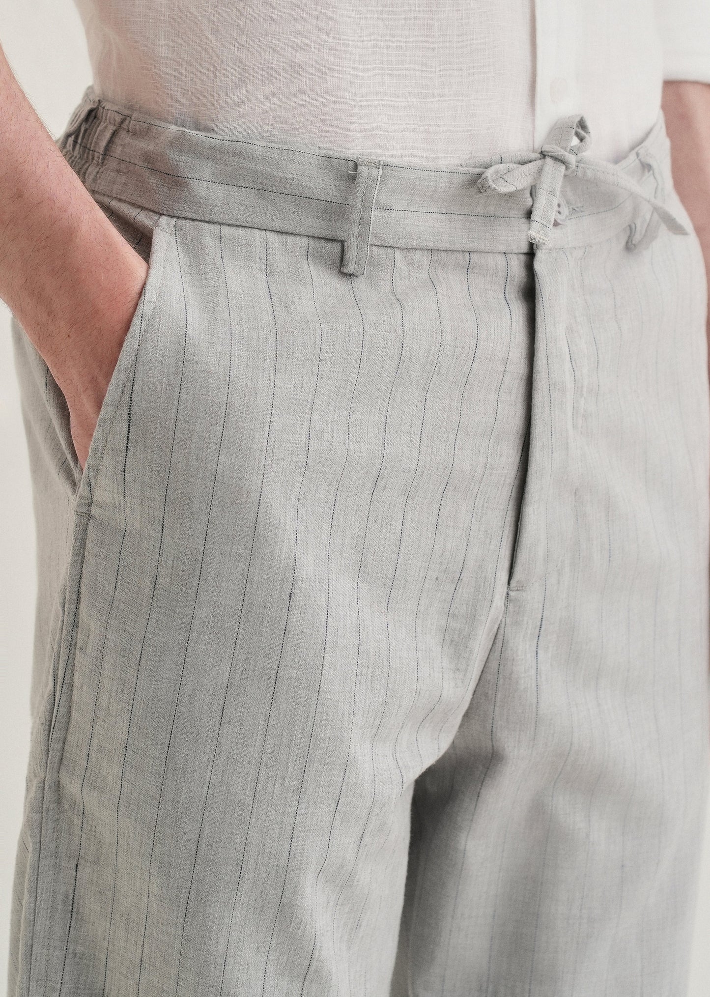 Grey Stripe Relaxed Linen Trousers