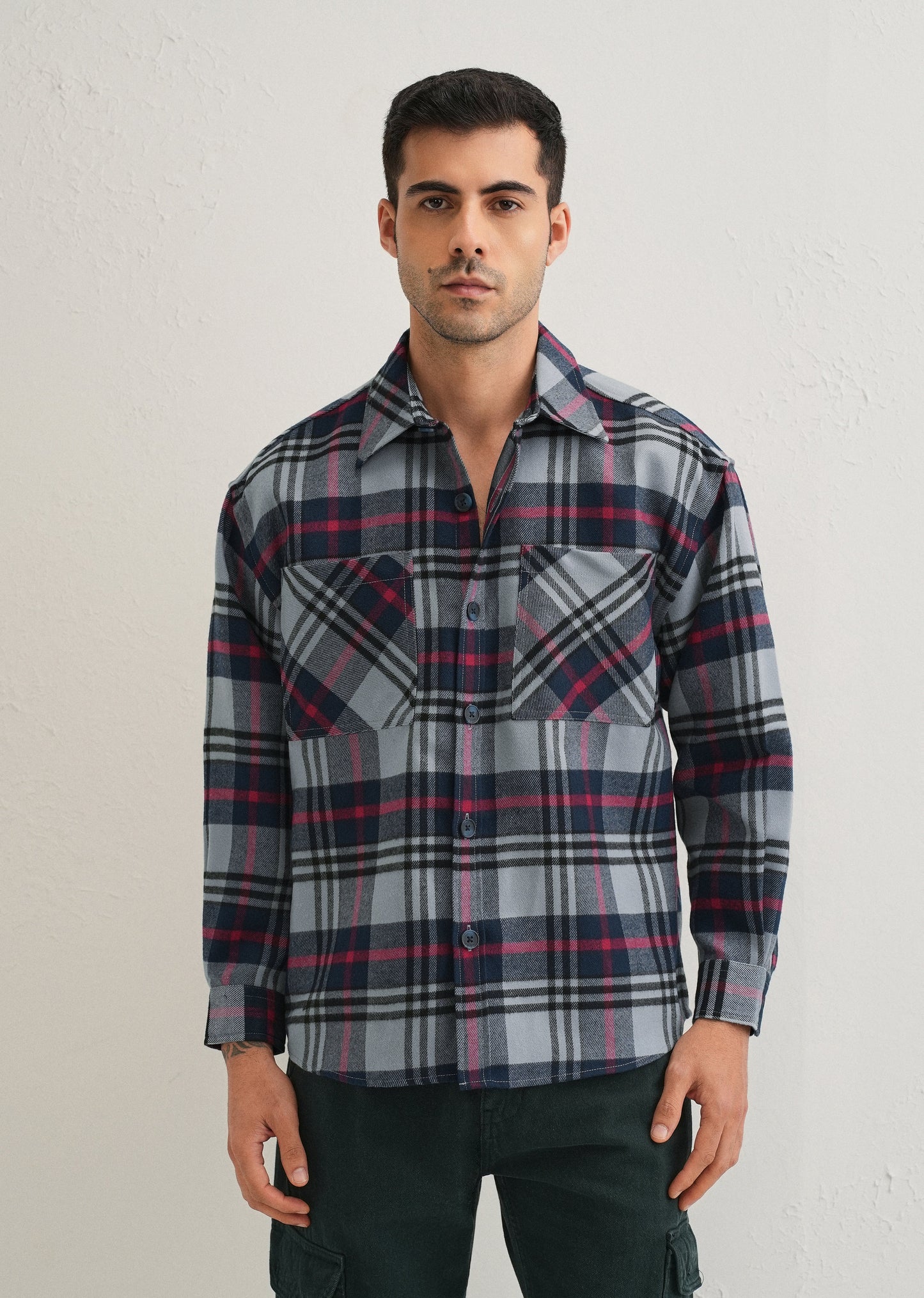 Grey Checked Relaxed Fit Shacket