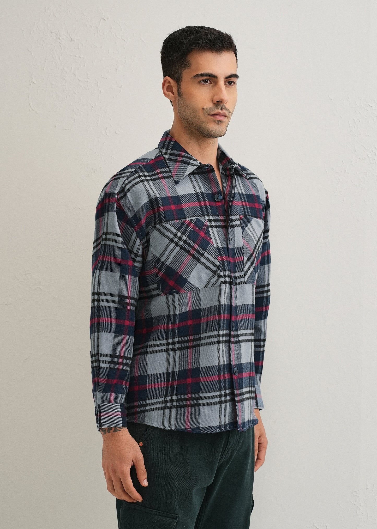 Grey Checked Relaxed Fit Shacket