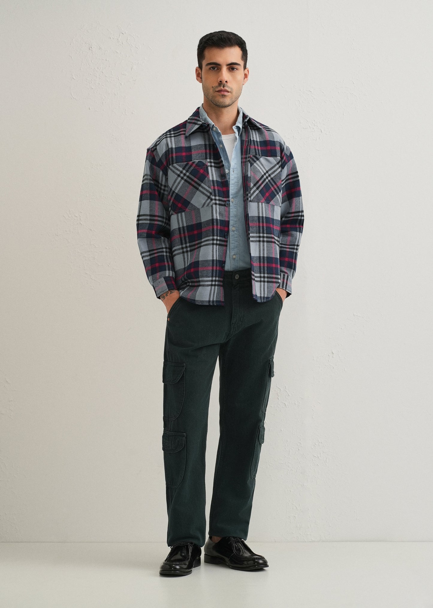 Grey Checked Relaxed Fit Shacket