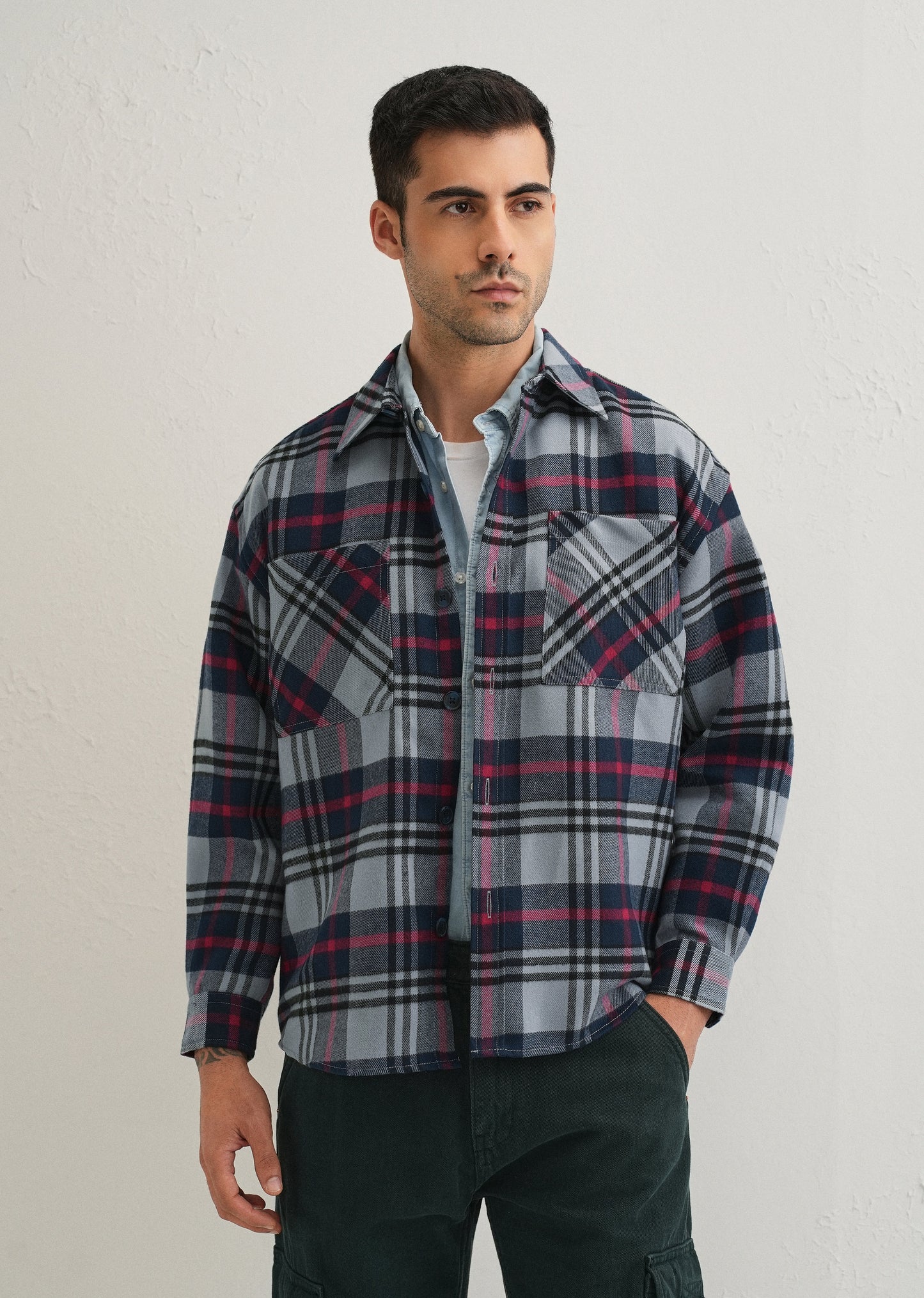Grey Checked Relaxed Fit Shacket
