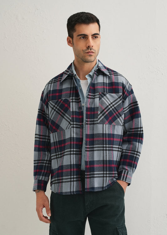 Grey Checked Relaxed Fit Shacket