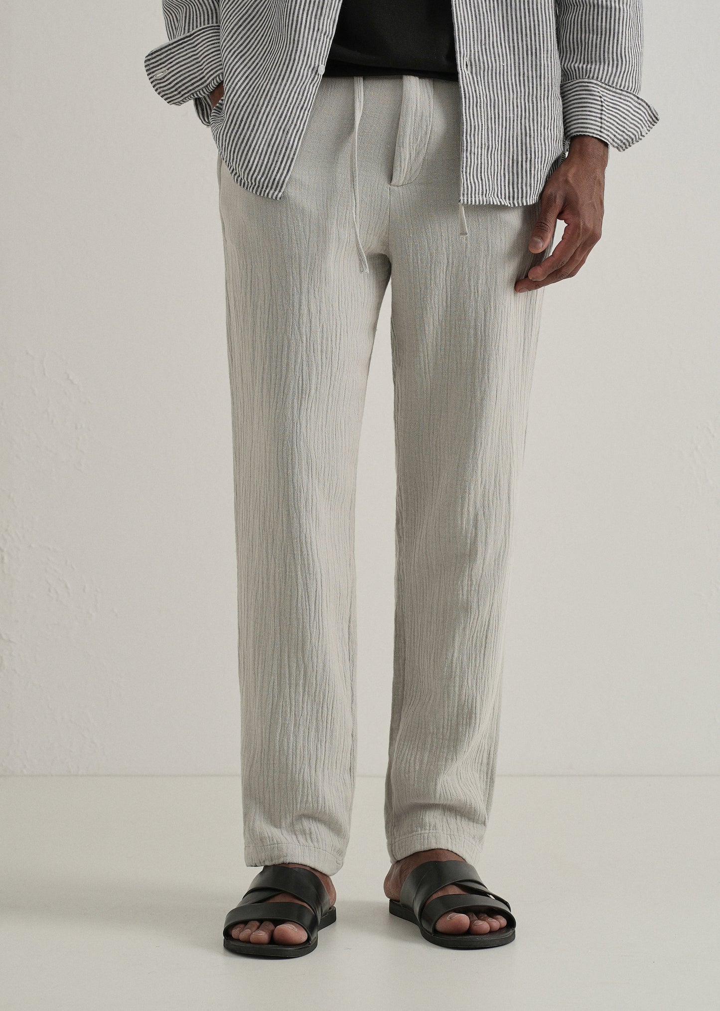 Grey Crinkled Cotton Trouser
