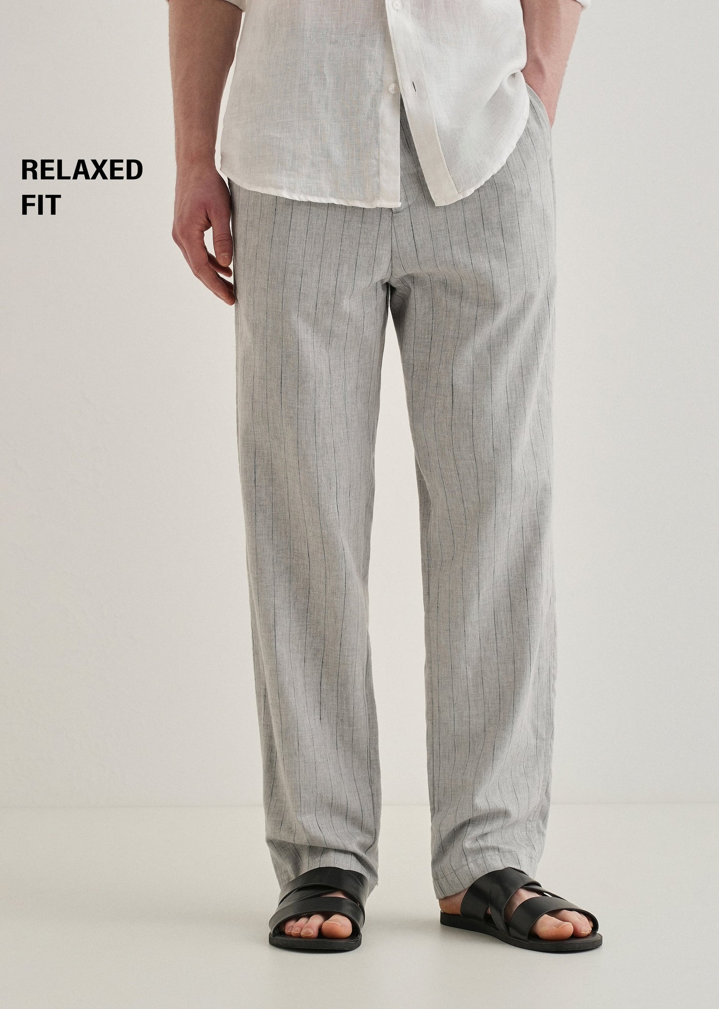 Grey Stripe Relaxed Linen Trousers