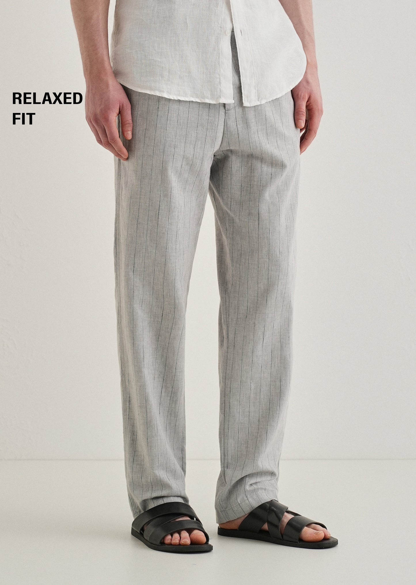 Grey Stripe Relaxed Linen Trousers
