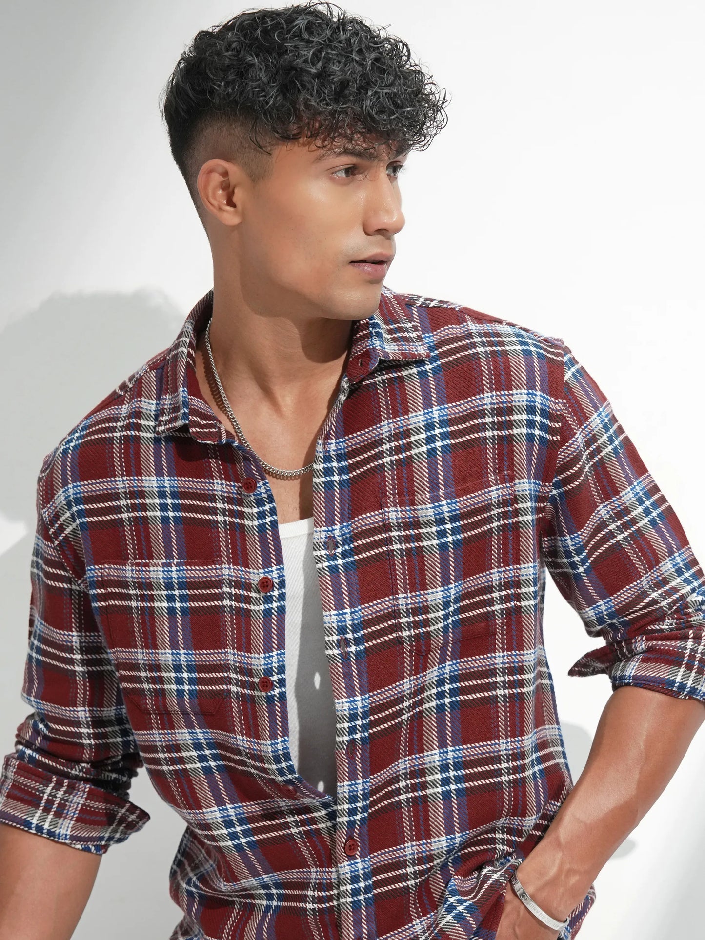 Highlander Men Rust Checked Relaxed Fit Casual Shirt
