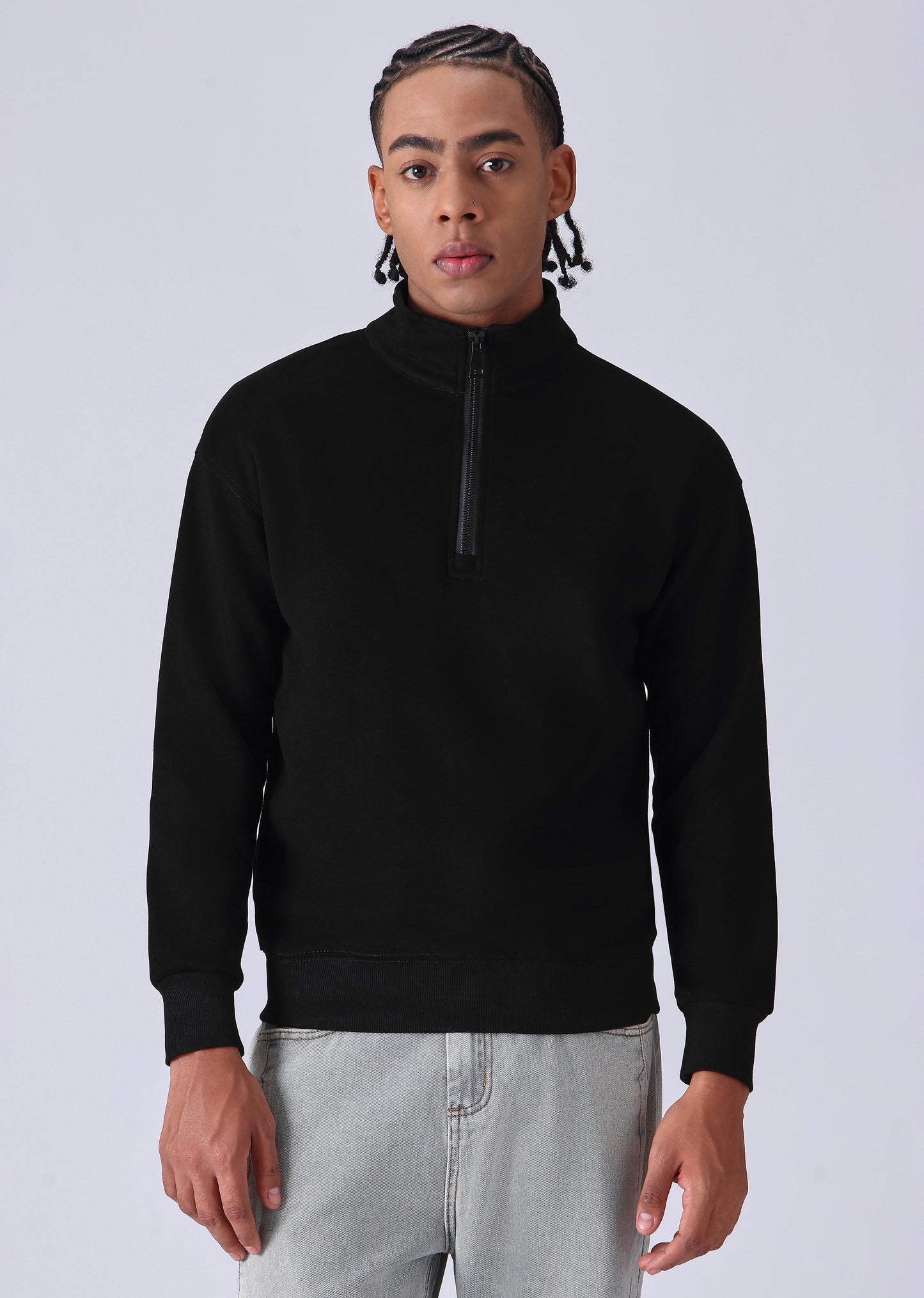 Half Zipper Black Sweatshirt