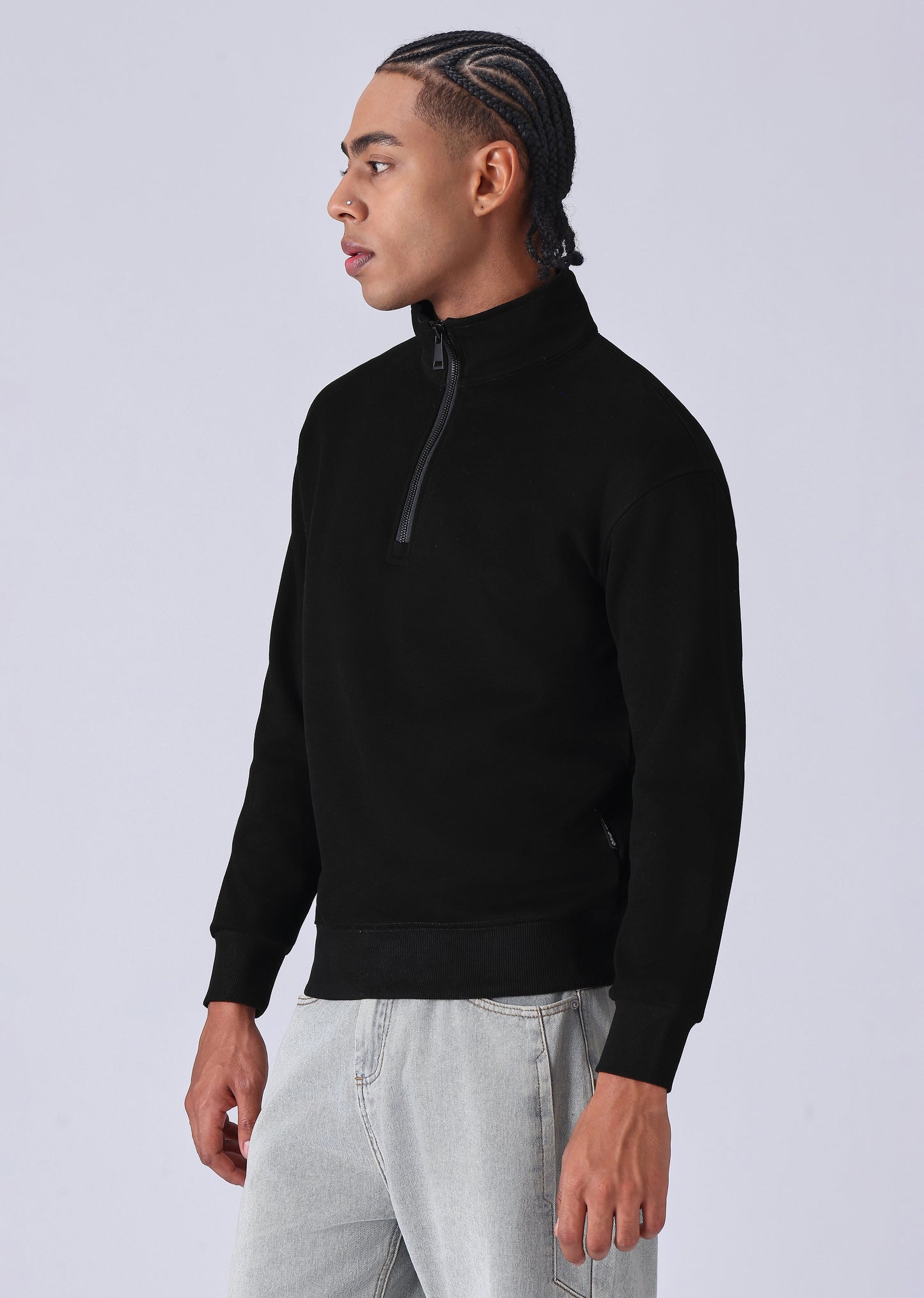 Half Zipper Black Sweatshirt