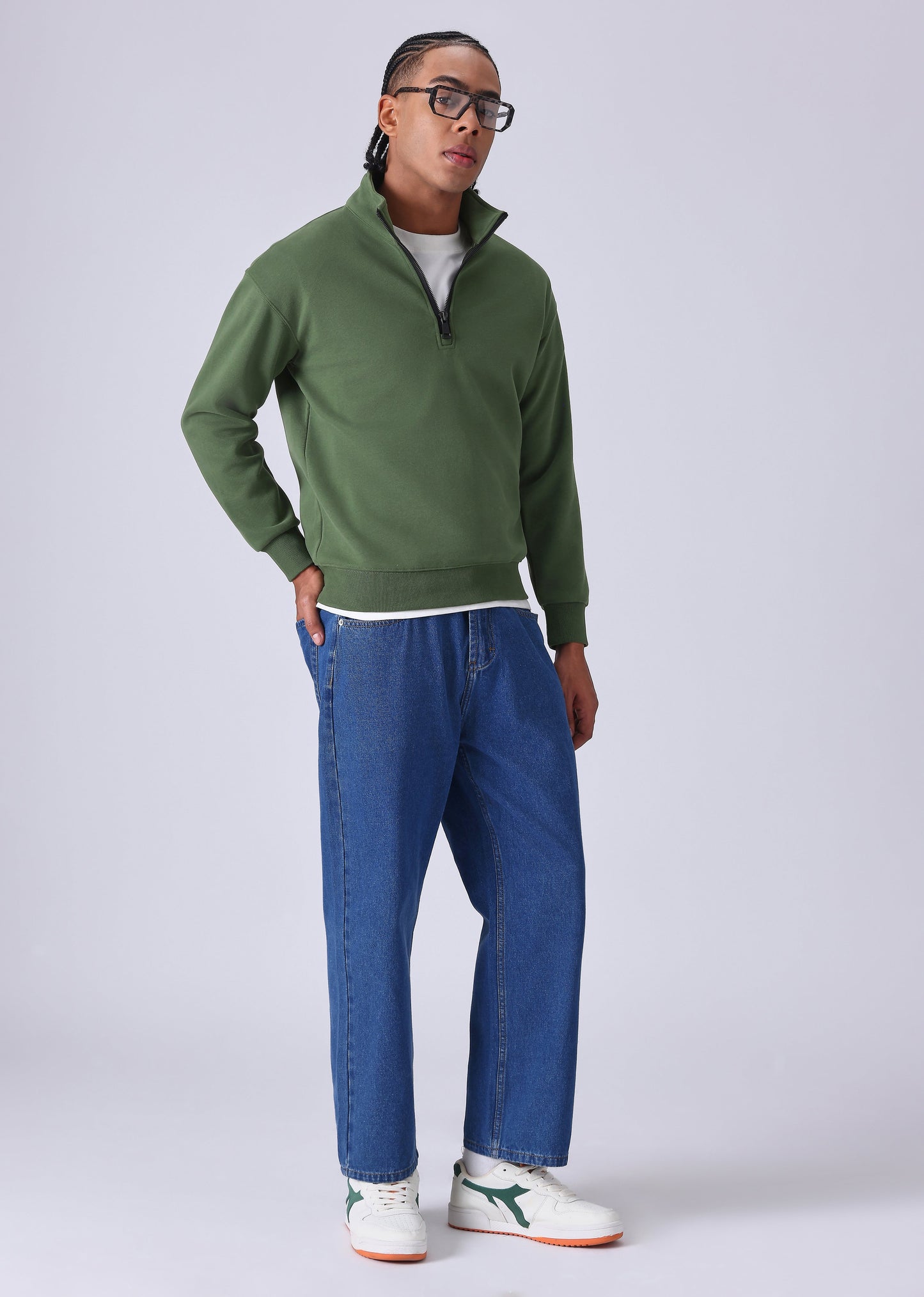 Half Zipper Green Sweatshirt