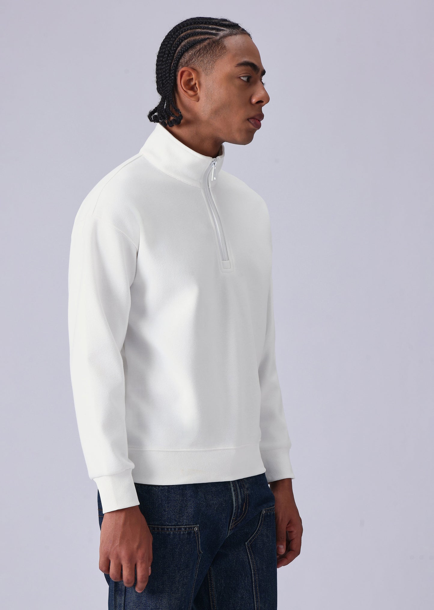 Half Zipper White Sweatshirt