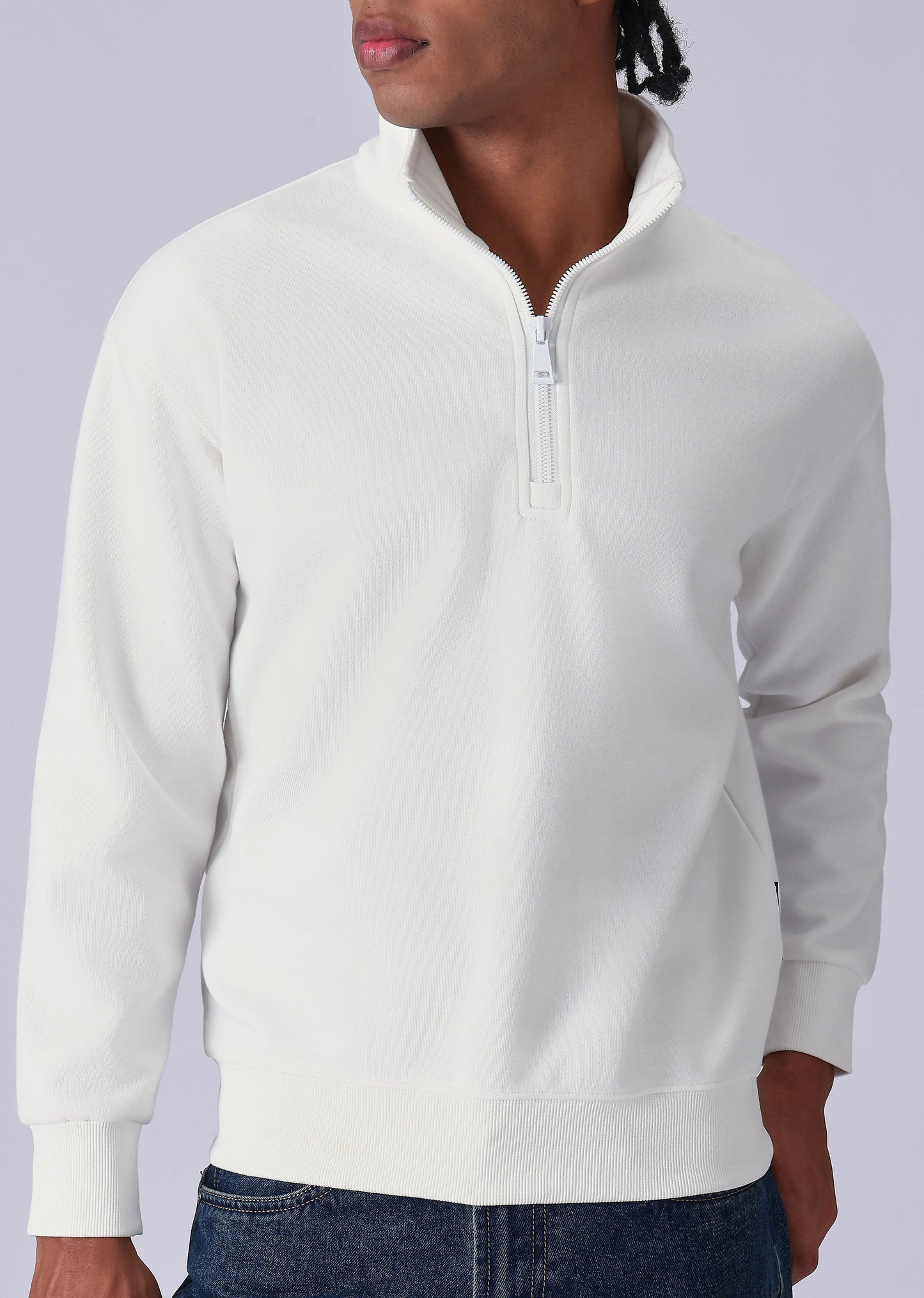 Half Zipper White Sweatshirt