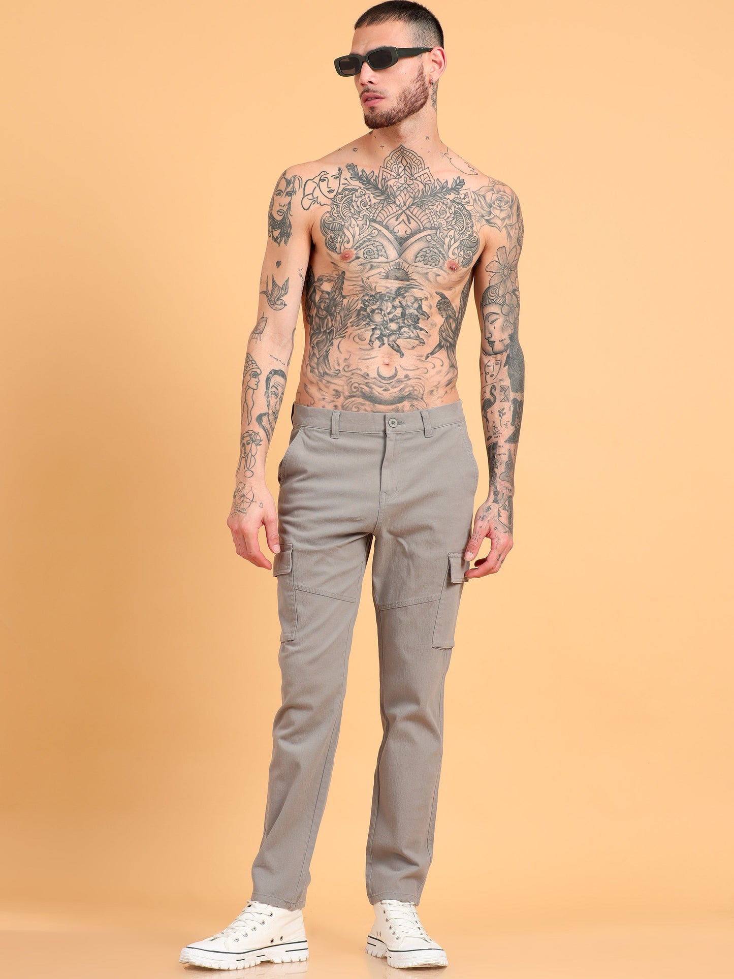 Pack of 2 Cotton Regular Fit Cargo Trousers, KHAKI GRAPHITE GREY