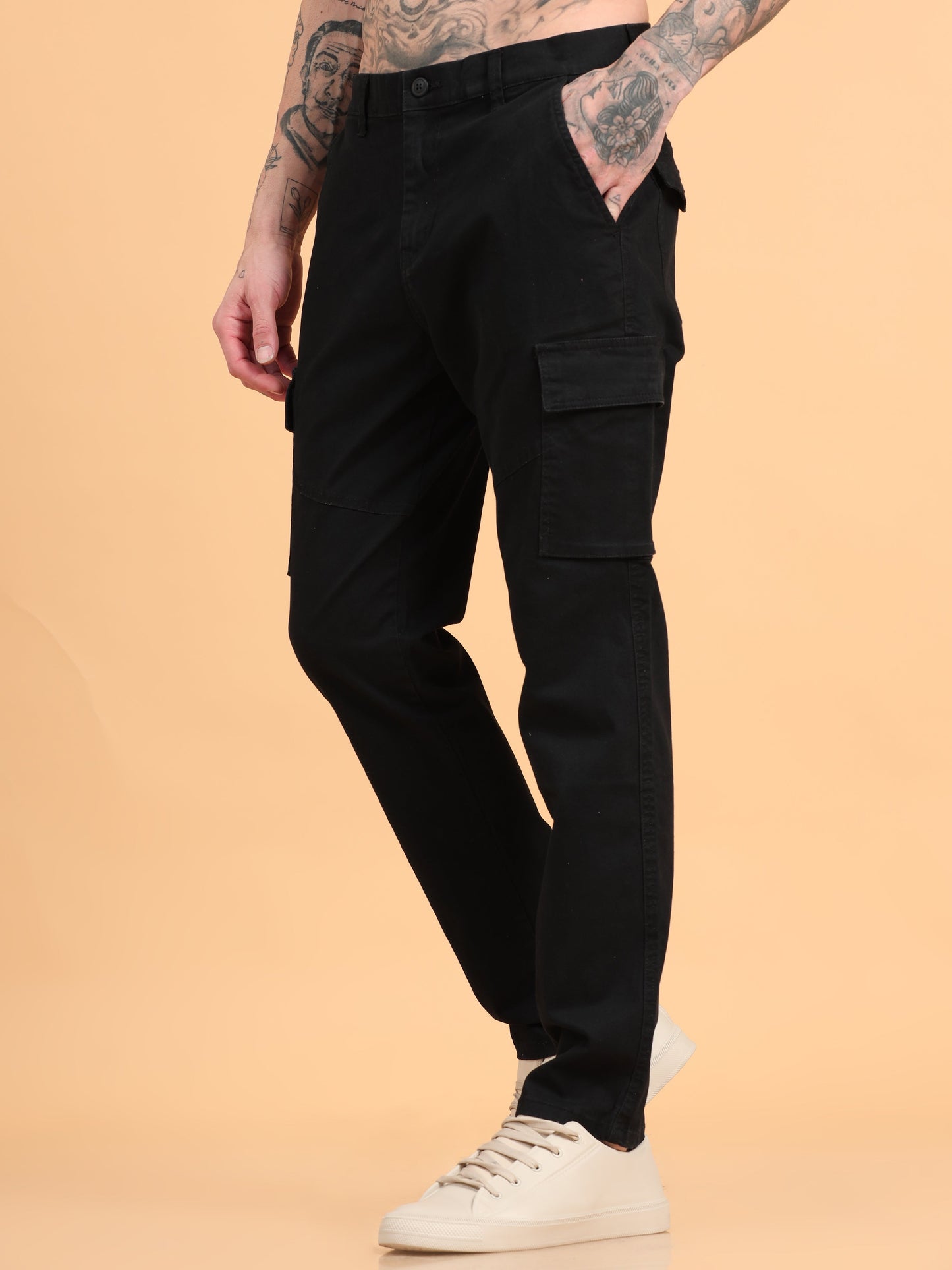 Pack of 2 Cotton Regular Fit Cargo Trousers, BLACK BROWN