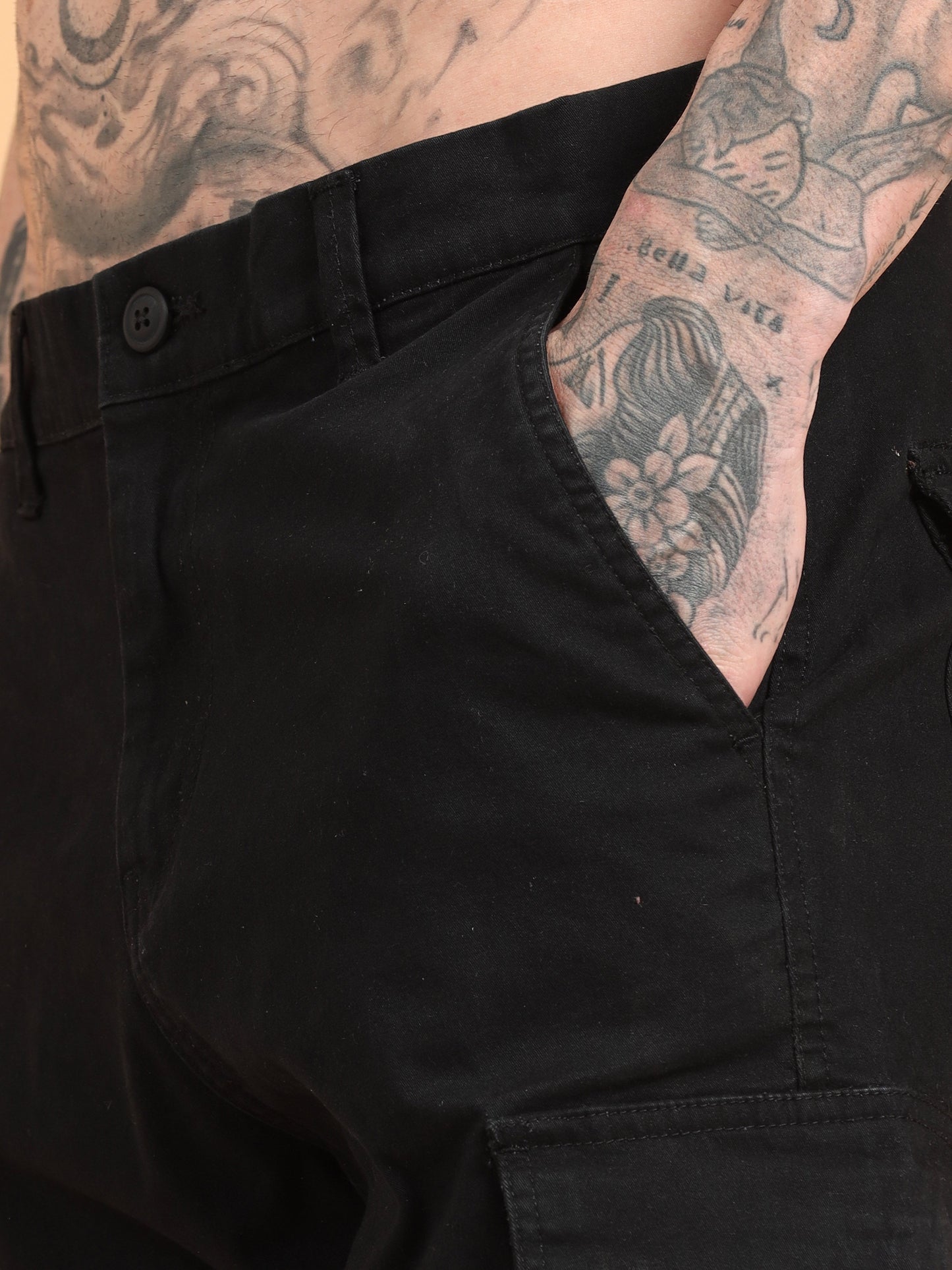 Pack of 2 Cotton Regular Fit Cargo Trousers, BLACK BROWN