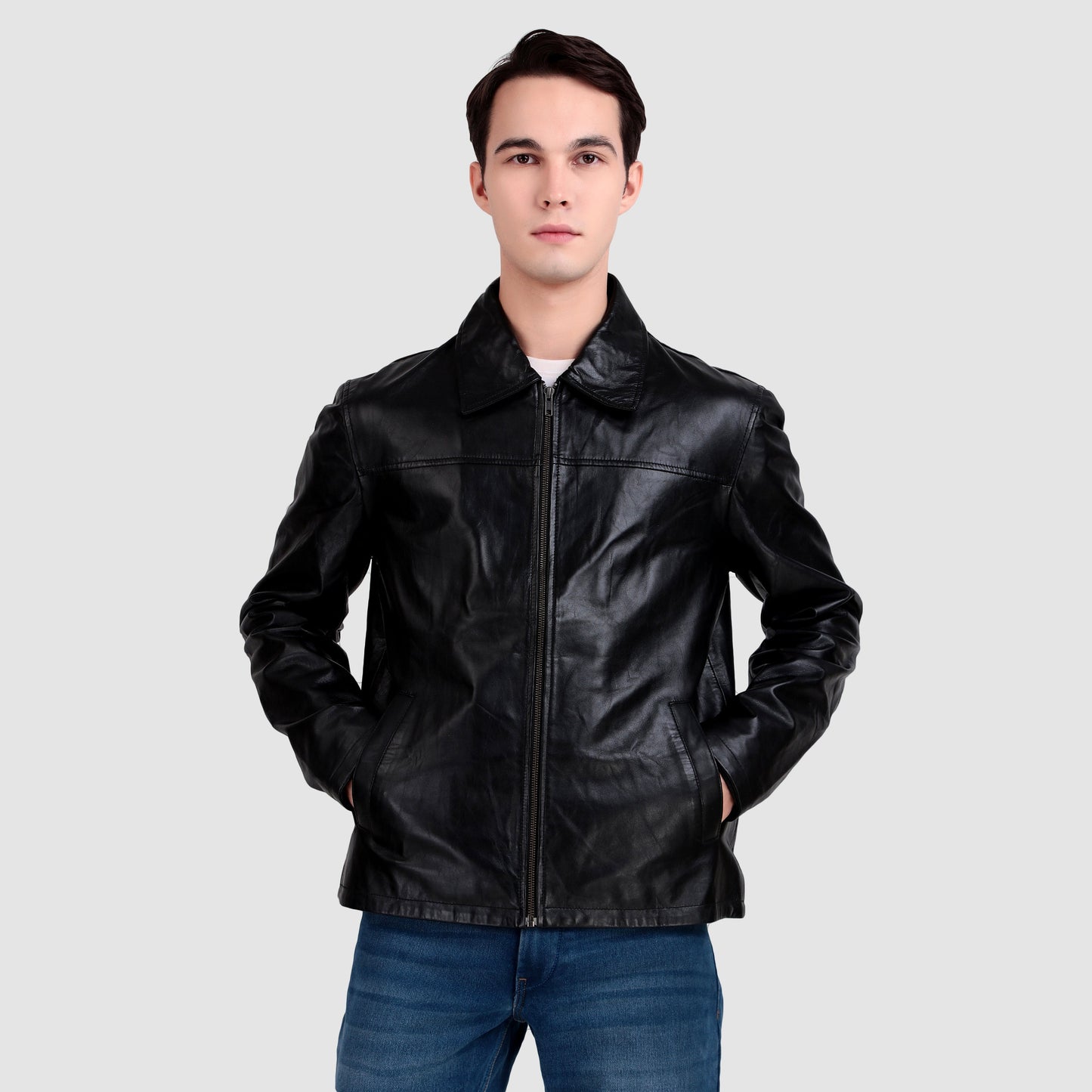 Formal Black Leather Coller Jackets Men