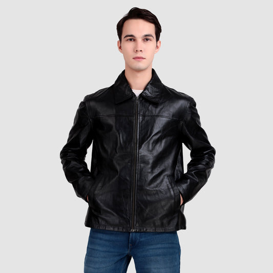 Formal Black Leather Coller Jackets Men