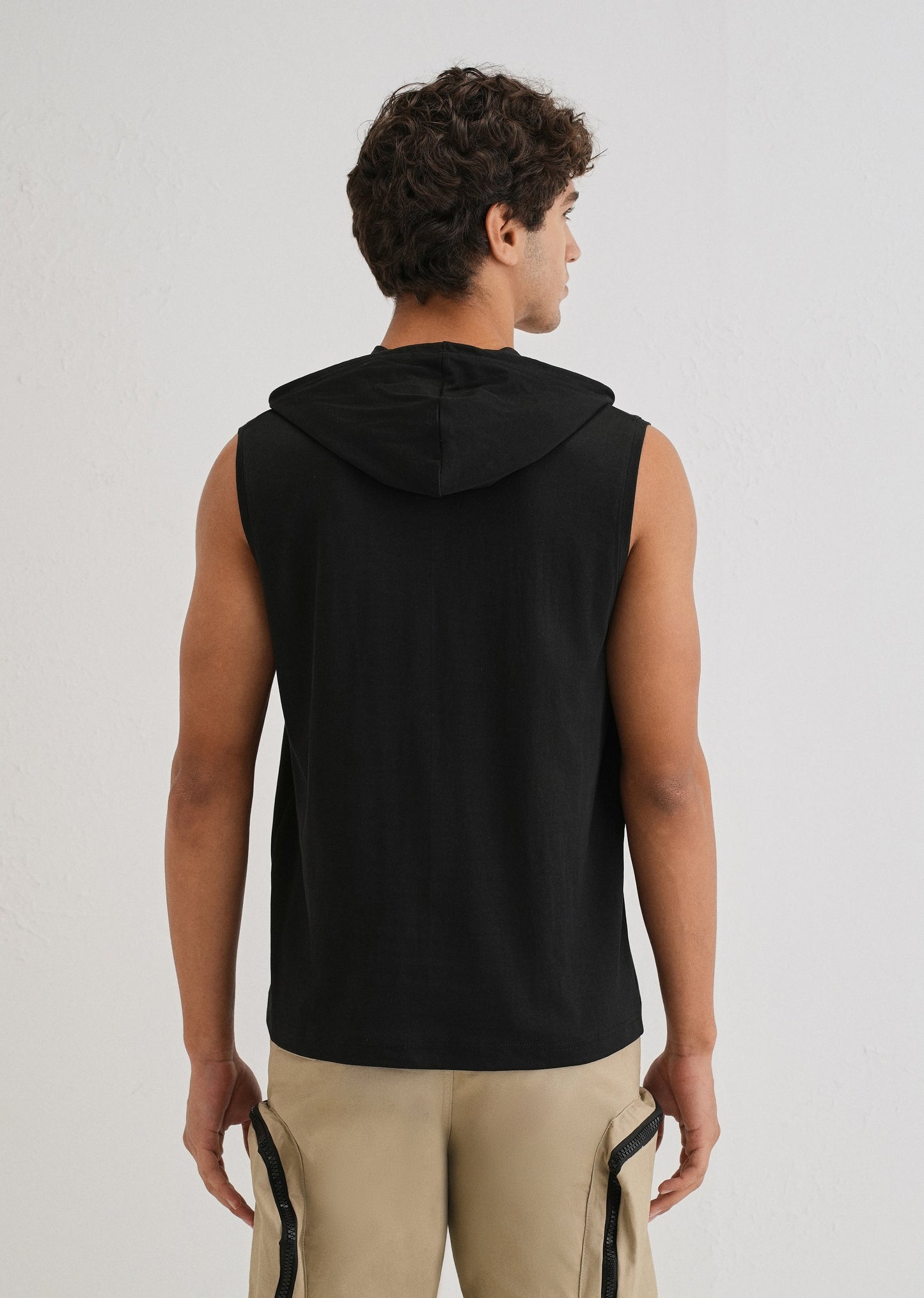 Ink Black Printed Hoodie Tank