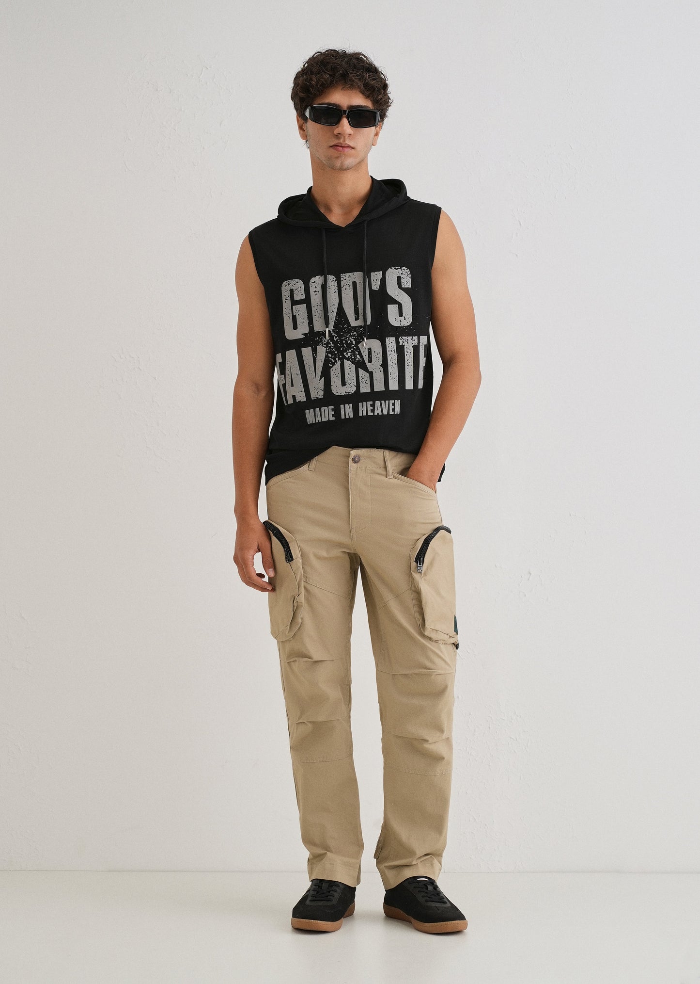 Ink Black Printed Hoodie Tank