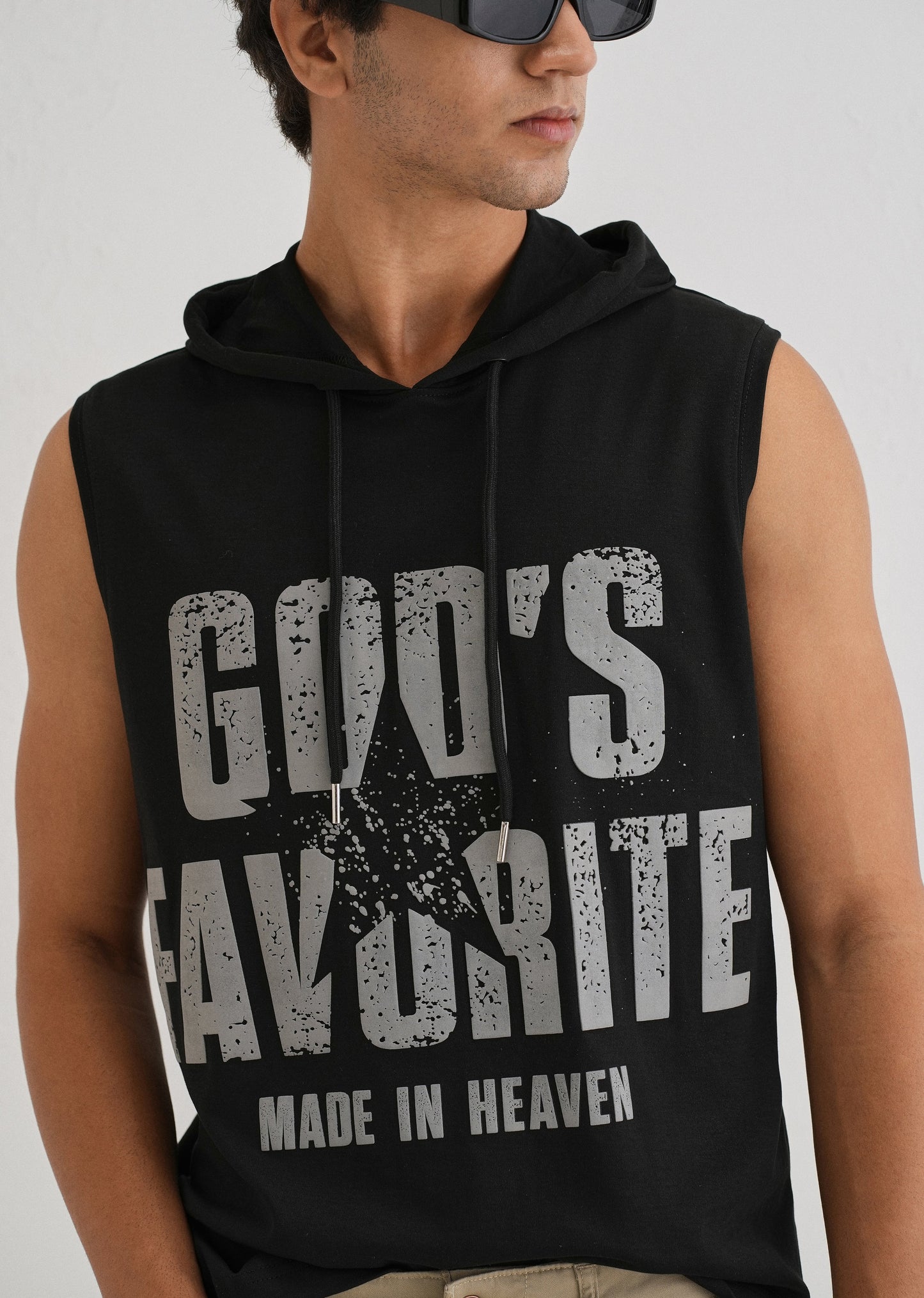 Ink Black Printed Hoodie Tank