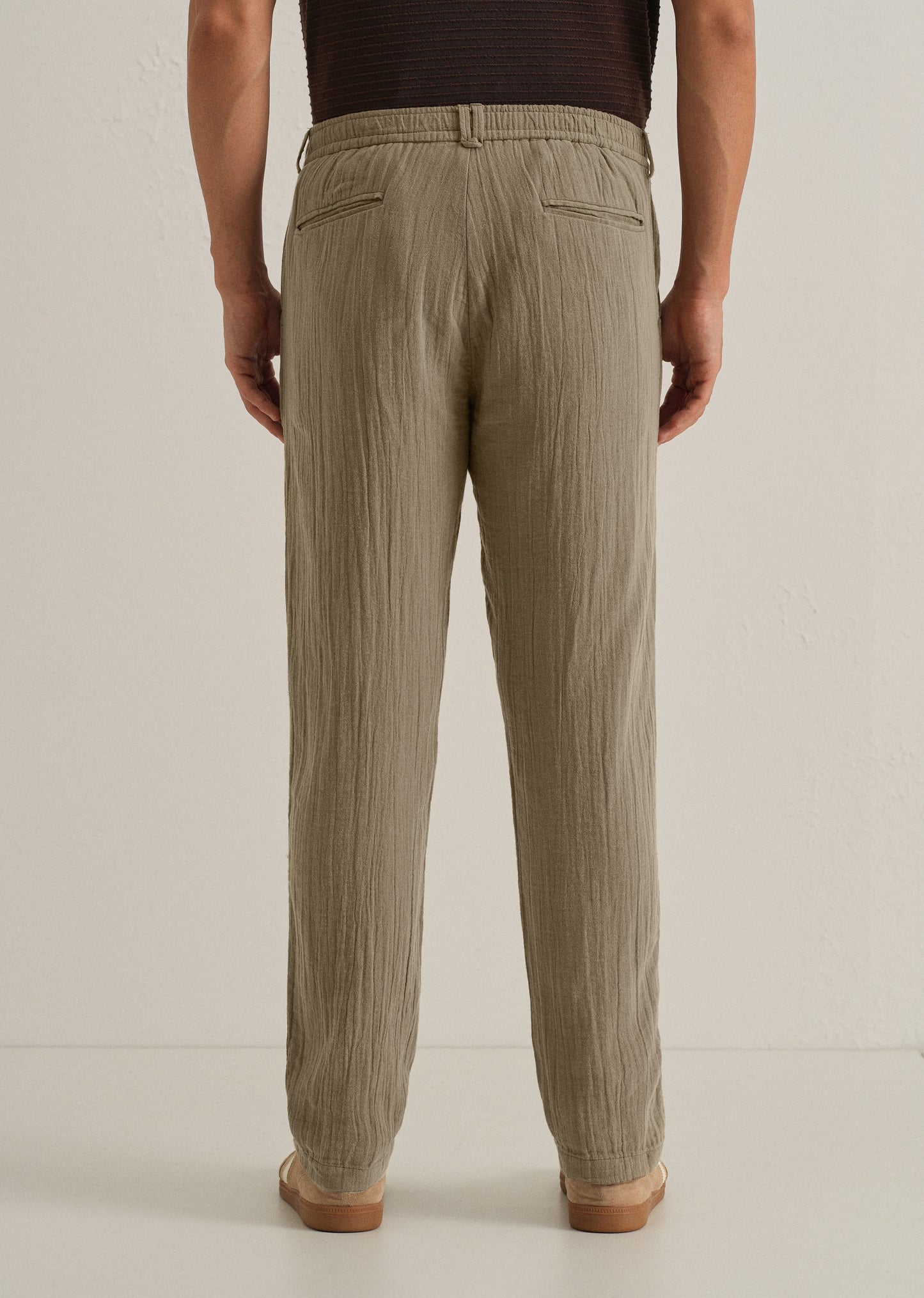 Khaki Crinkled Cotton Trouser