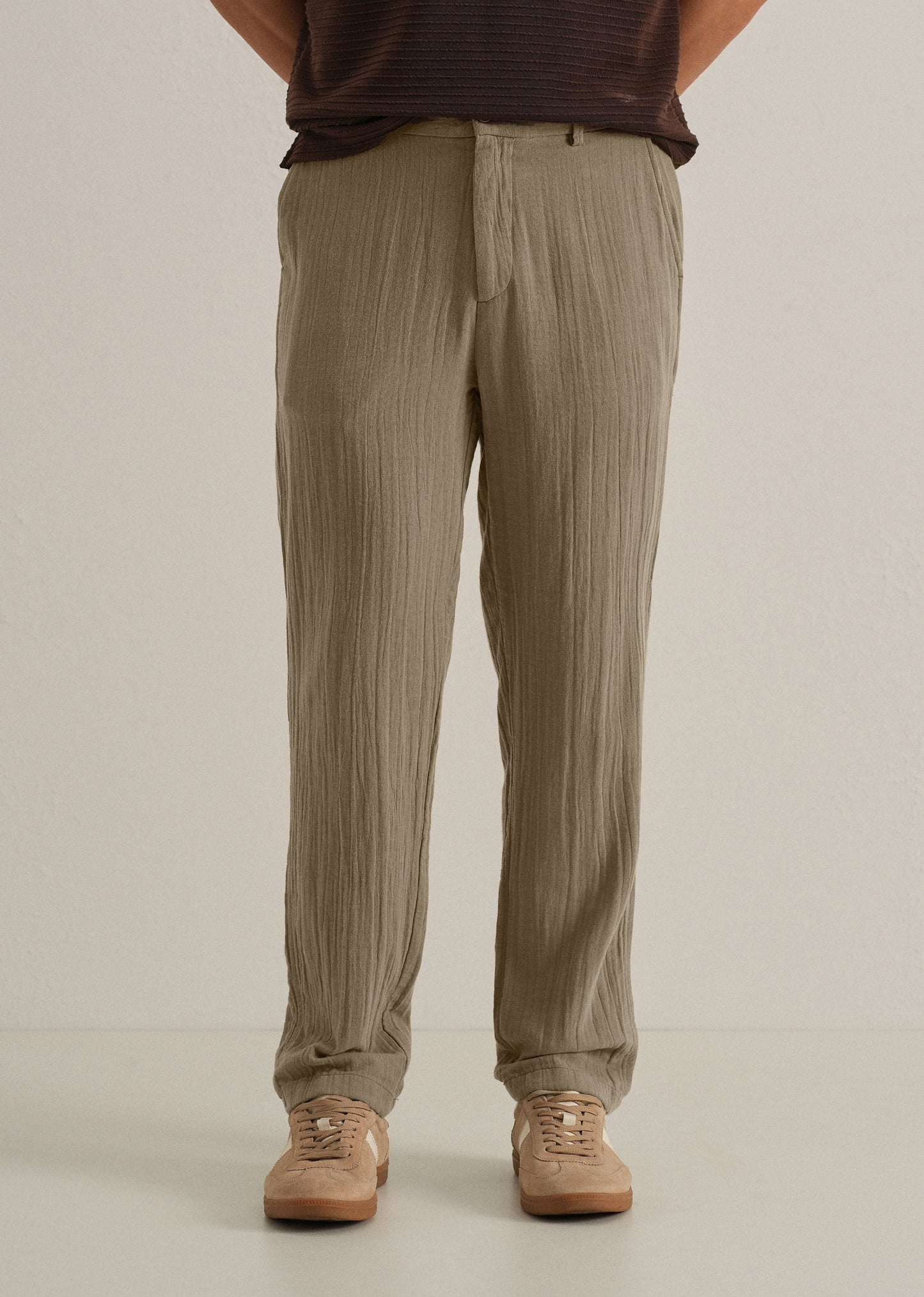 Khaki Crinkled Cotton Trouser