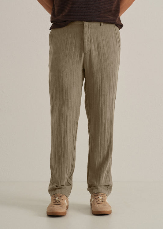 Khaki Crinkled Cotton Trouser