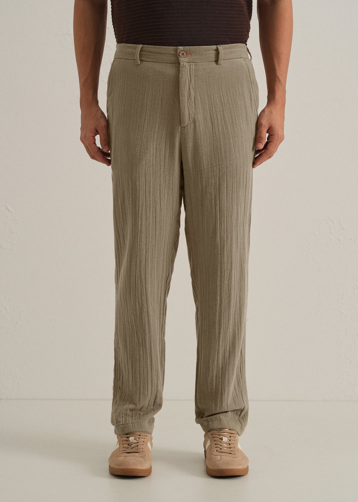 Khaki Crinkled Cotton Trouser