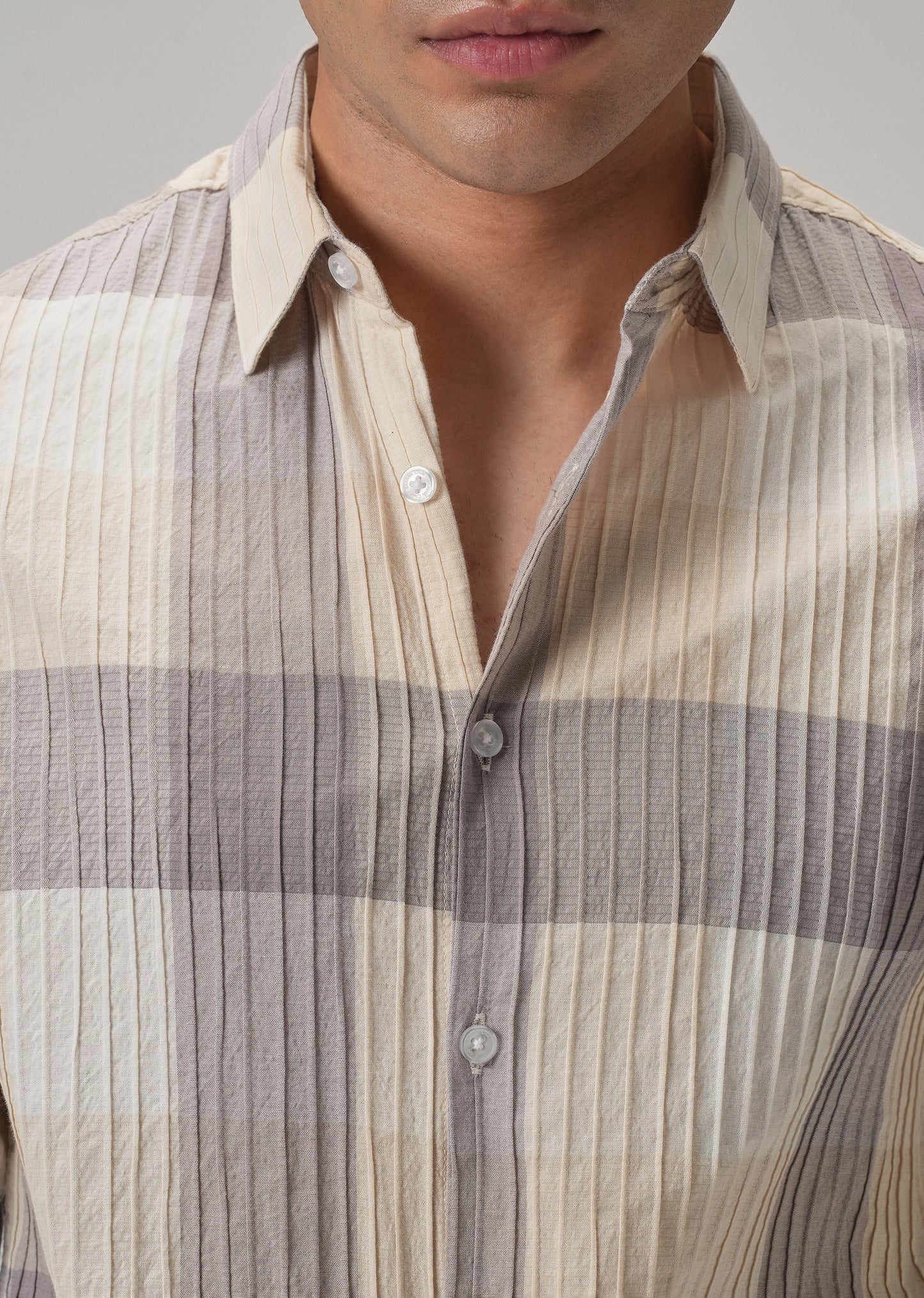 Self Pleat Lavender Beige Check Shirt