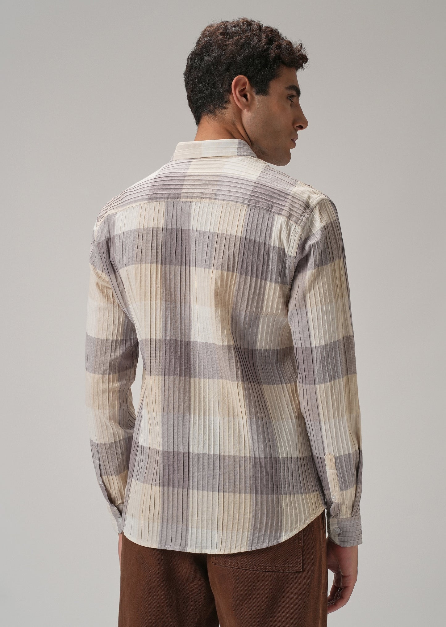 Self Pleat Lavender Beige Check Shirt