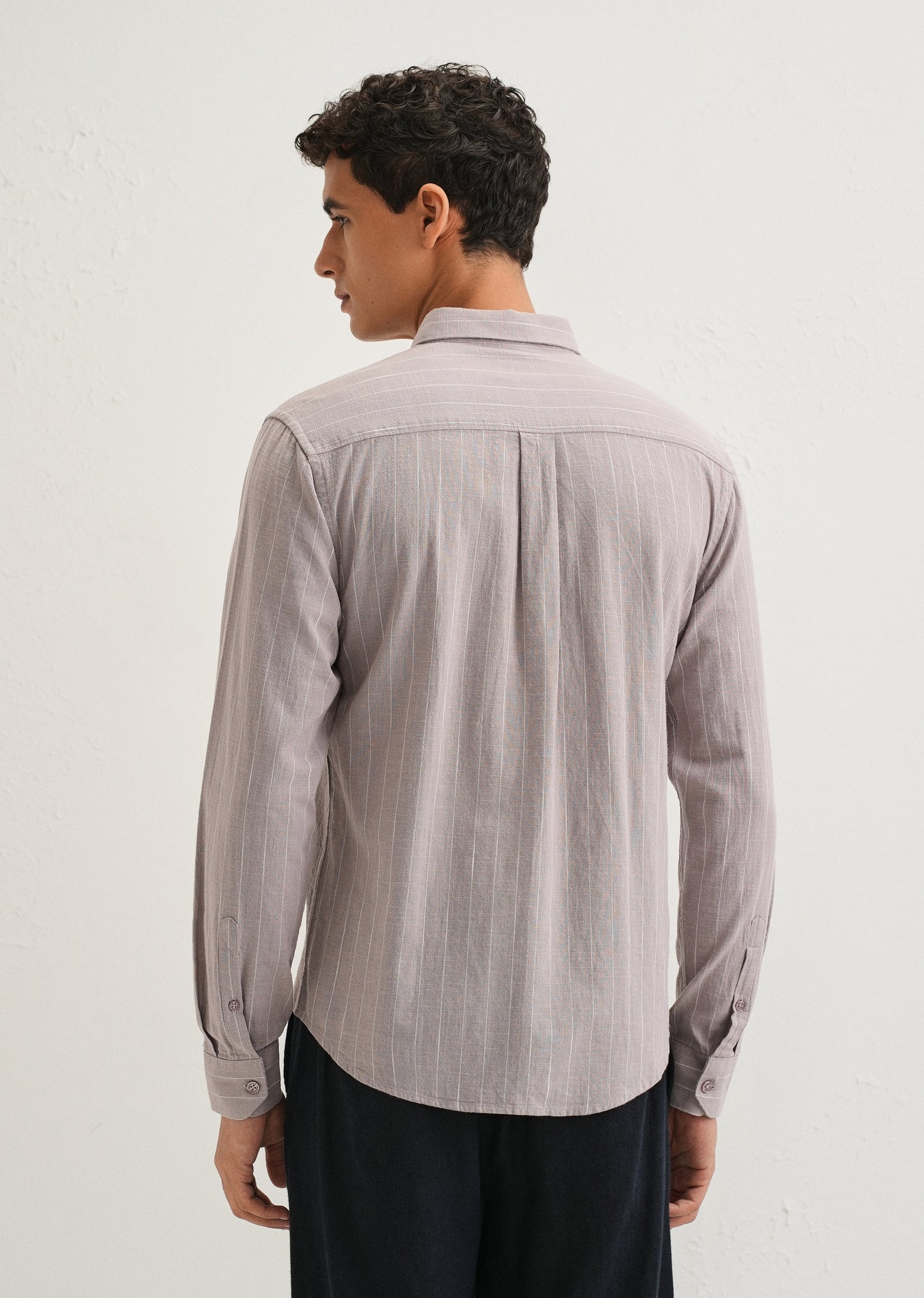 Lavender Gray Striped Cotton Linen Shirt