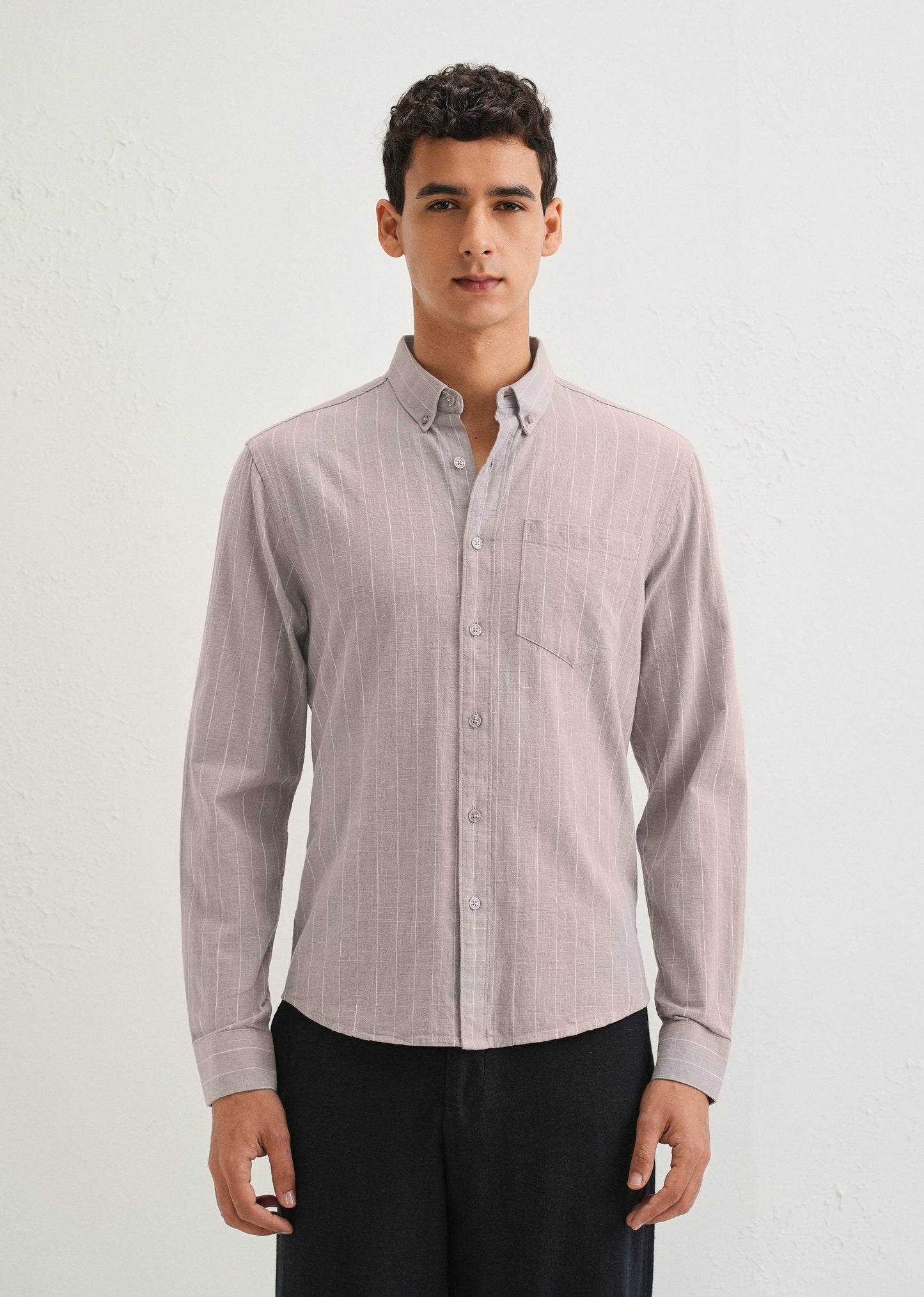 Lavender Gray Striped Cotton Linen Shirt