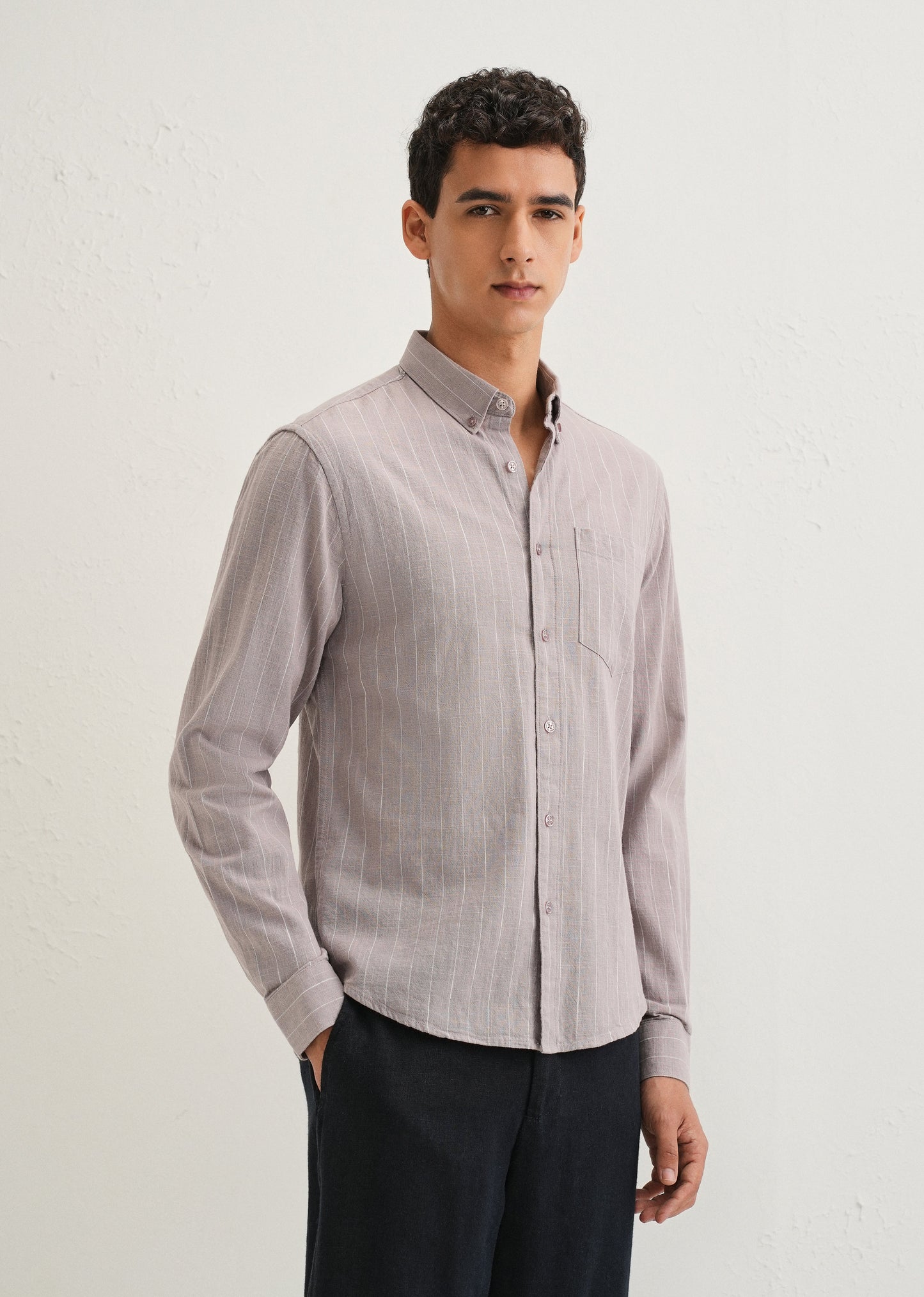 Lavender Gray Striped Cotton Linen Shirt