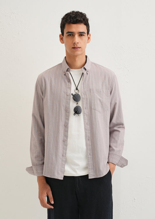 Lavender Gray Striped Cotton Linen Shirt