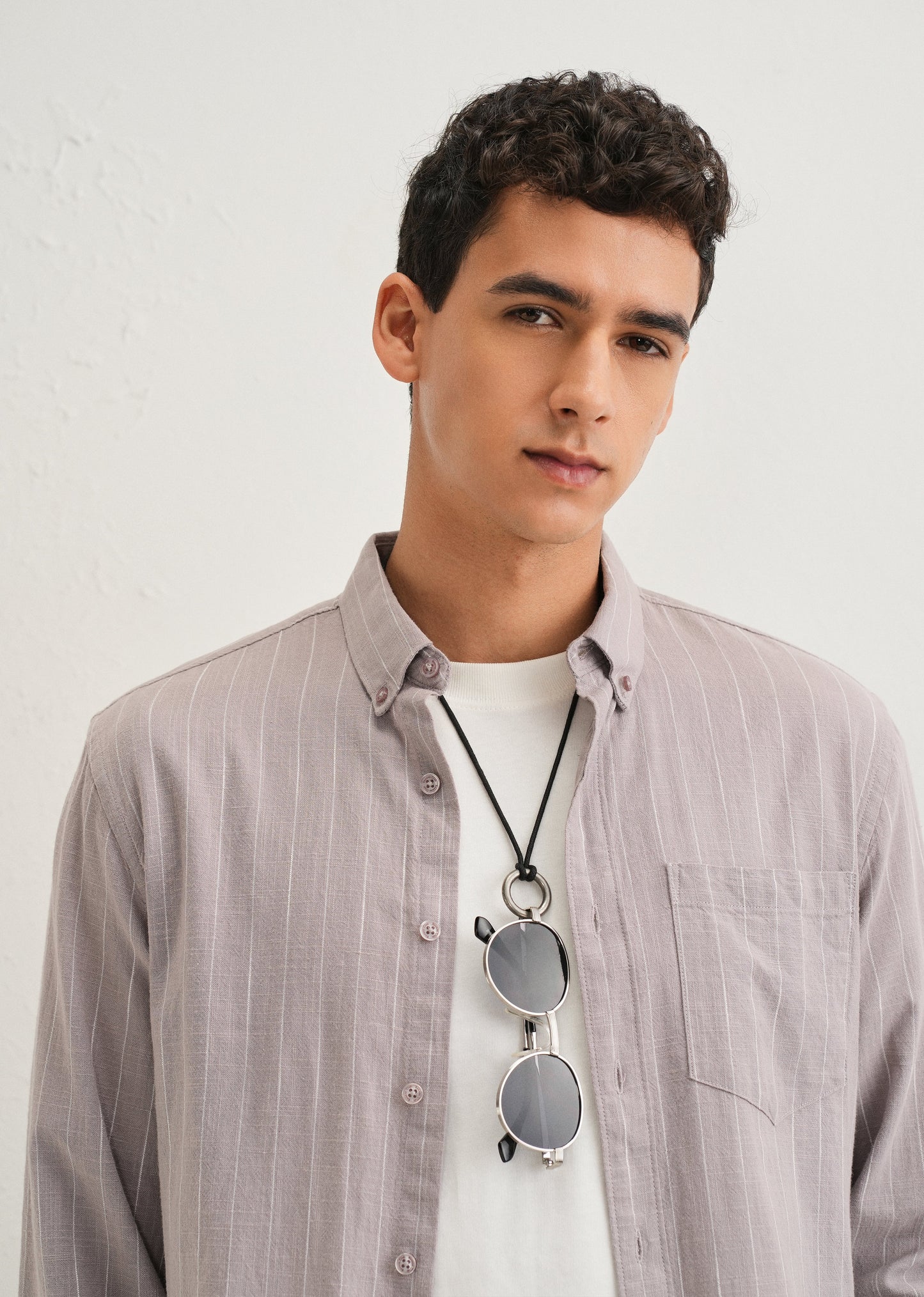 Lavender Gray Striped Cotton Linen Shirt