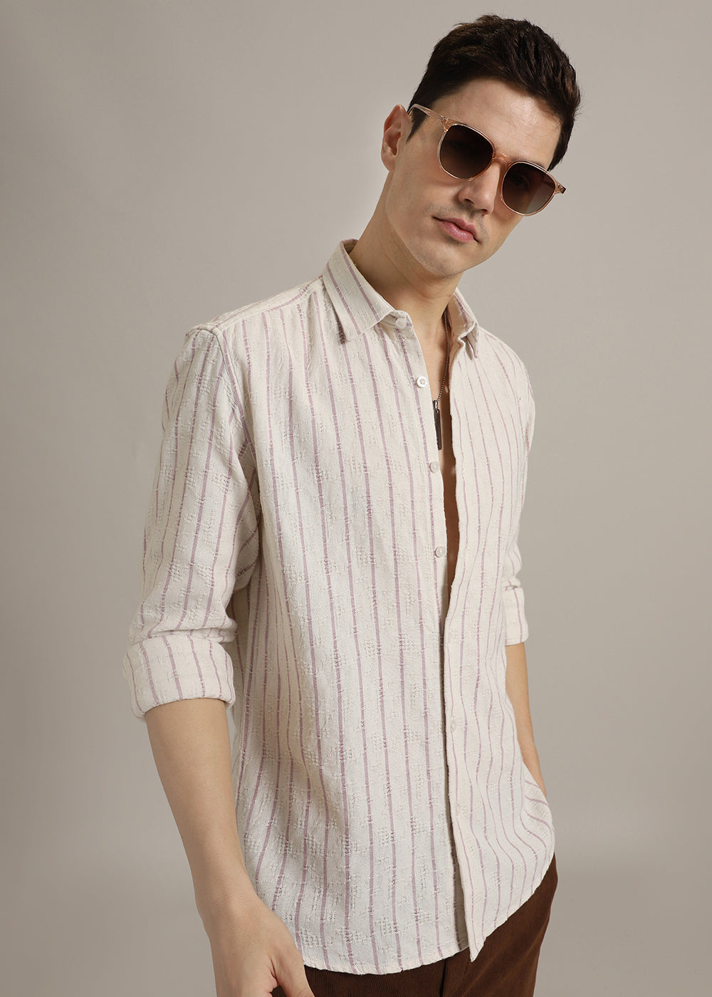 Lavender Stripe Textured Shirt