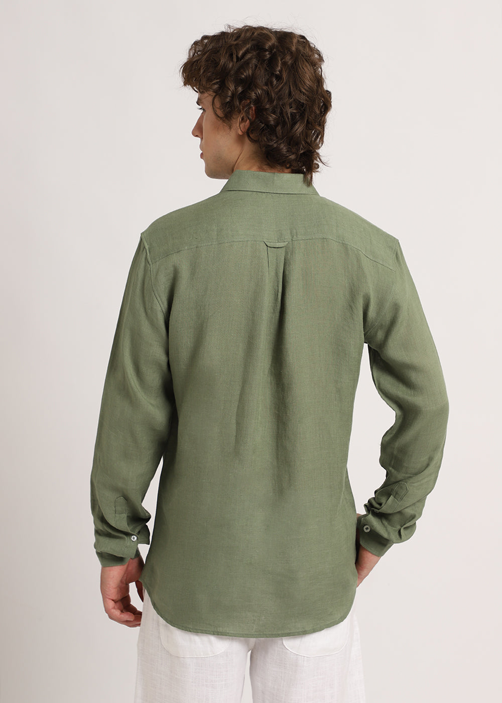 100% Pure Lichen Green Linen Shirt