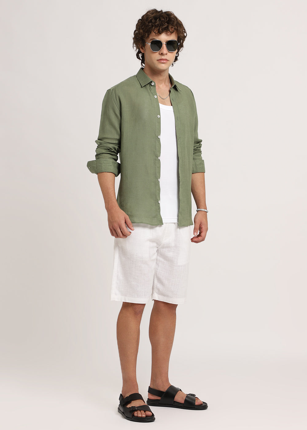 100% Pure Lichen Green Linen Shirt