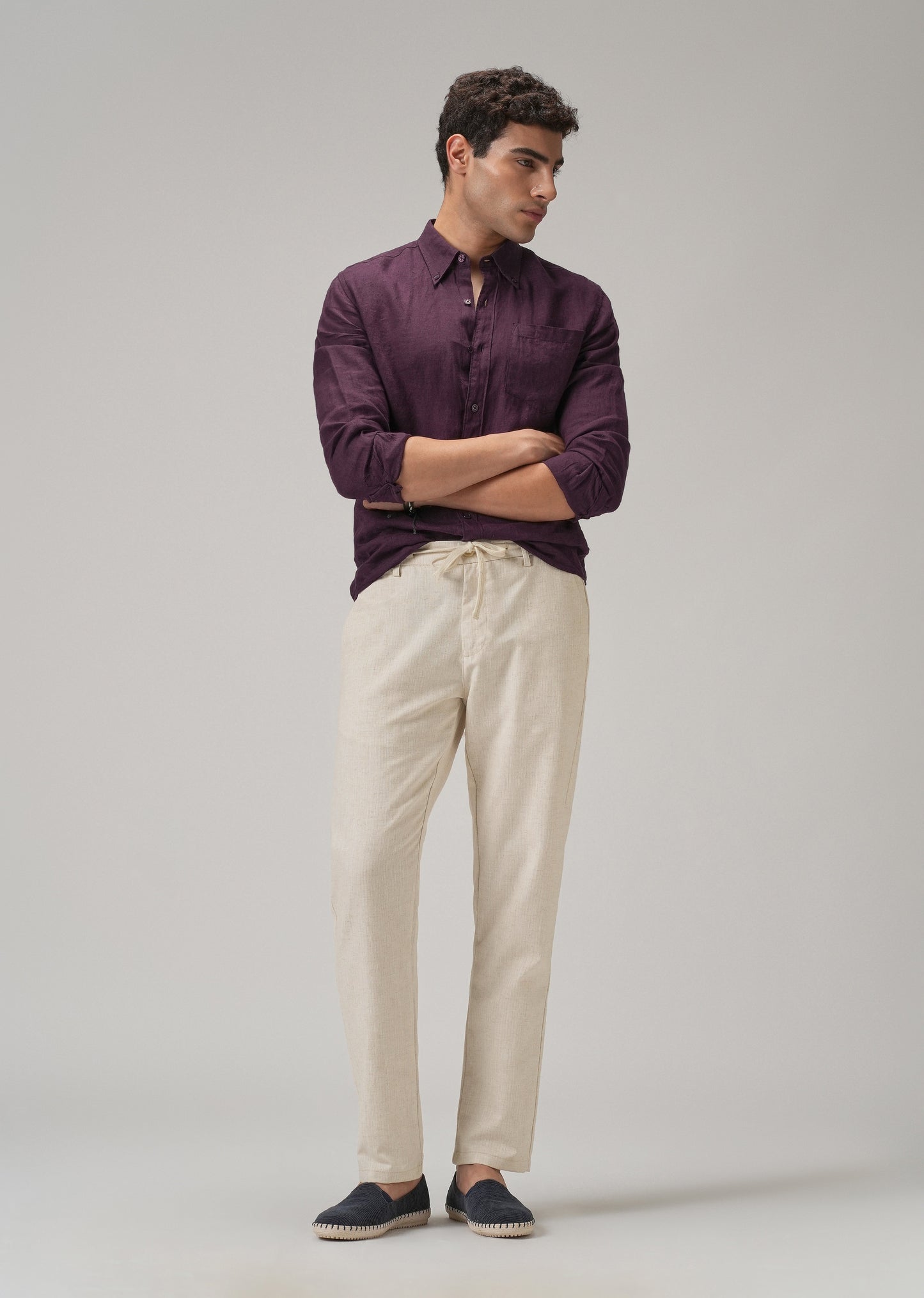 Light Beige Blended Linen Pant